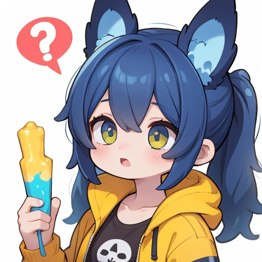 Color Dick 0n Icon, ik1, 1 girl, surprised face, yellow jacket, cartoon bones,
