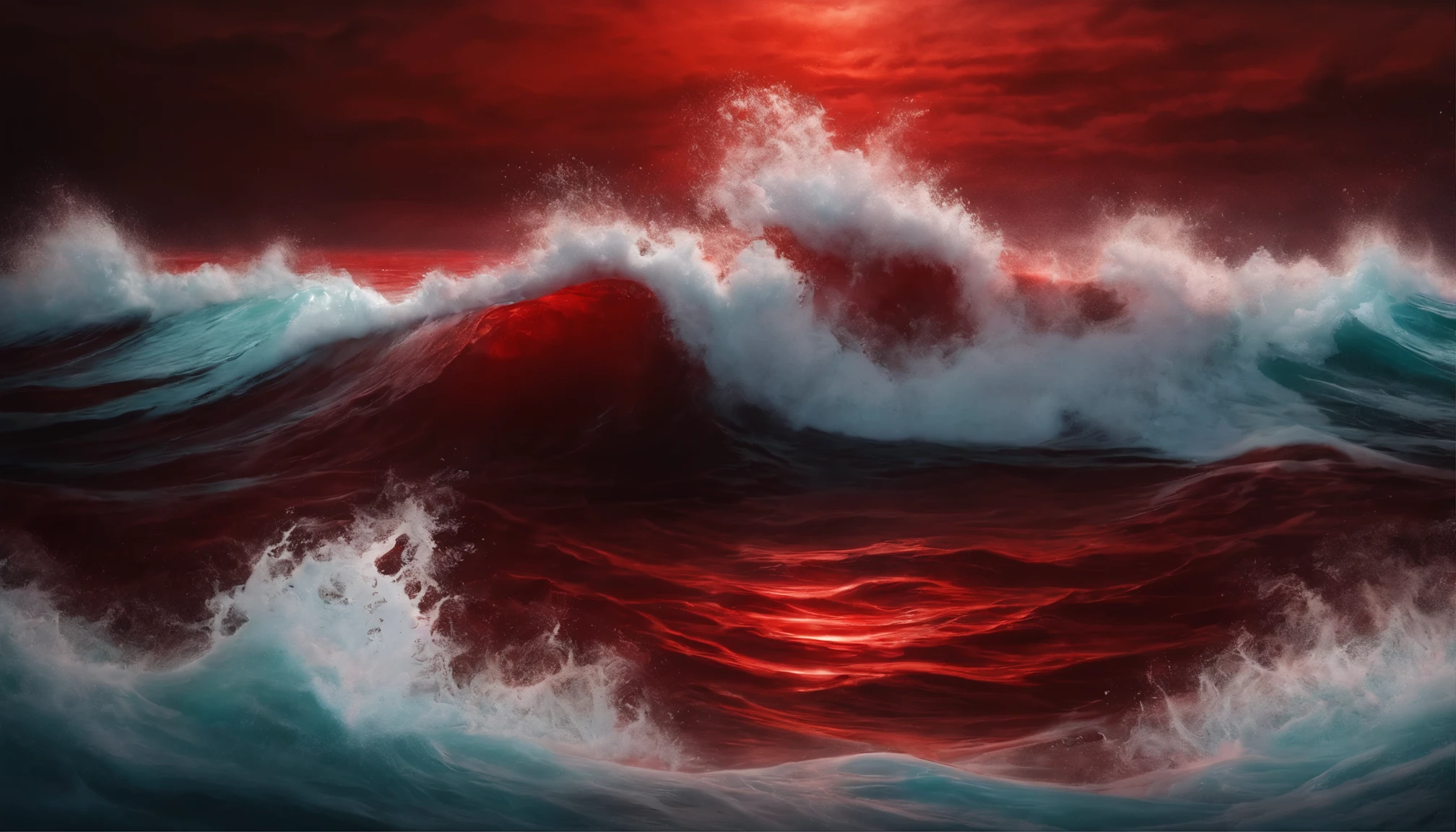 A blood-red ocean with boiling waves.
Sinners are submerged in the ocean of blood.
Every breath is a painful exhalation of blood.