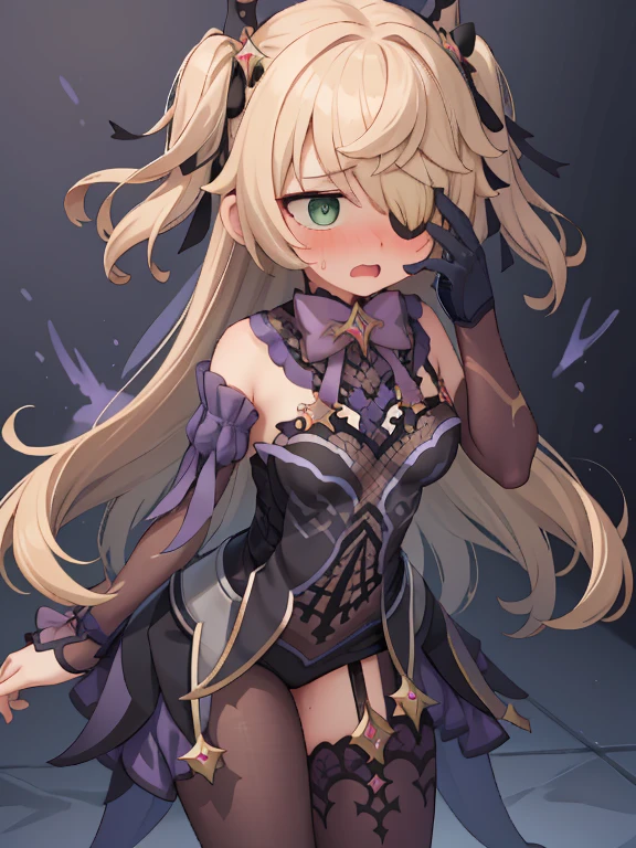 embarrassed, standing, averted gaze, turned head, shocked, thighs and up, level perspective, heavy blushing, open mouth, sweating, horrified, blushing, peaking through fingers, hand covering face, (blush:1.6), no background, transparent background