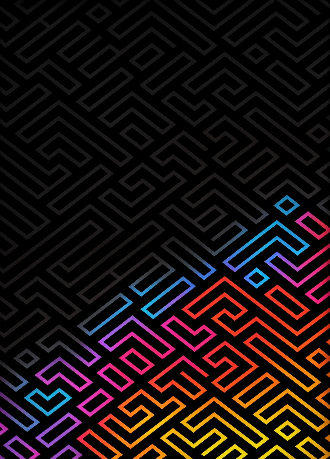 a black background with a colorful pattern and a black background, papel de parede amolado, Intricado neon circuit pattern, arte de linha generativa, neon lines, fundo neon-noir, neon geometric paints, fundo plano preto, geometric colorful, linhas finas estilizadas, papel de parede do telefone. Intricado, colorful patterns, fundo do telefone, Neon geometry, psychedelic background, contraste colorido, Backgroud escuro