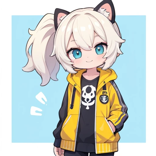 Color Dick 0n Icon, ik1, 1 girl, smiling face, yellow jacket, cartoon bones,