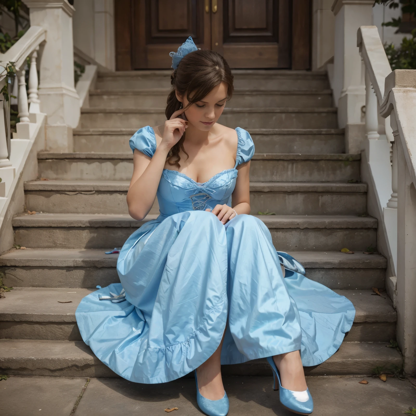 Cinderella tries on a shoe, which Priinz gave. realistic high quality image