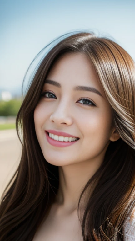((Angelina Sole)),((highest quality, 8K, masterpiece : 1.3)), sharp focus : 1.2, beautiful woman with perfect figure : 1.4, slim abs : 1.2, ((dark brown hair)), (Natural light, city street : 1.1), Highly detailed face and skin texture, fine eyes, double eyelid、((professional makeup:1.3))、((sexy milf:1.3))、thick lips、lip gloss、eye make up、hair blowing in the wind、smile