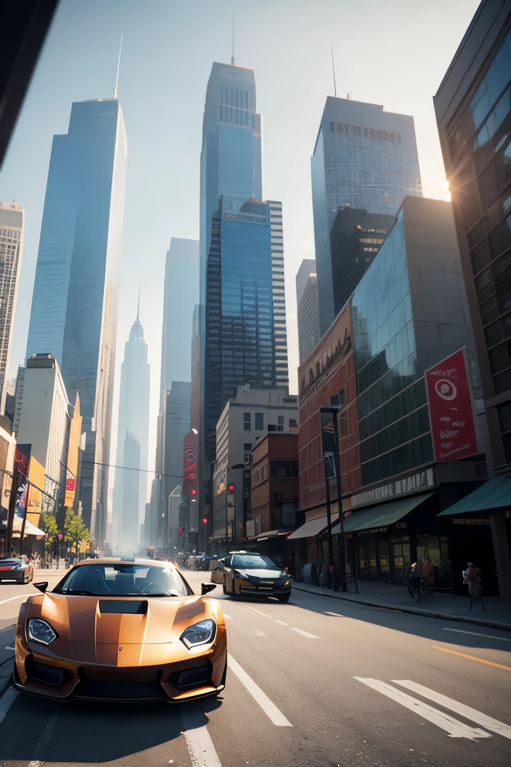A high-quality, realistic depiction of a scene from the upcoming game GTA6 with ultra-detailed, photorealistic graphics, capturing the essence of the game's open-world environment, action-packed gameplay, and vibrant cityscape. Showcasing a bustling metropolis with towering skyscrapers, sleek sports cars, and dynamic lighting effects that create a visually stunning atmosphere. The scene should include detailed textures, realistic shadows, and reflections, as well as vivid colors that bring the game's world to life. As an additional detail, emphasize the presence of dynamic characters engaged in various activities, such as driving, walking, and interacting with the surroundings. The artwork should evoke a sense of excitement, capturing the thrill and energy of the GTA6 gaming experience.