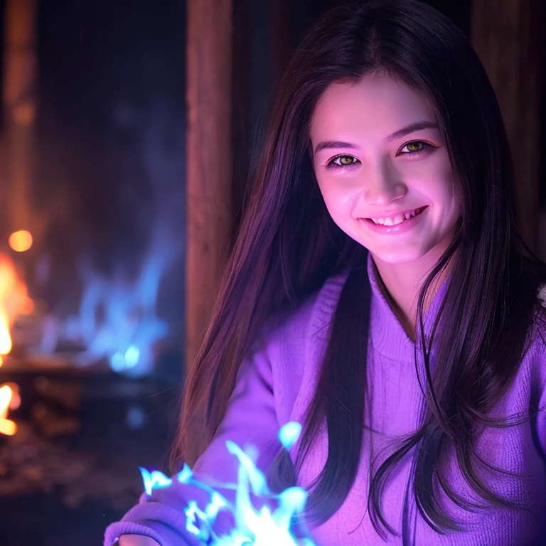 purple eyes, Ghost fire, smile