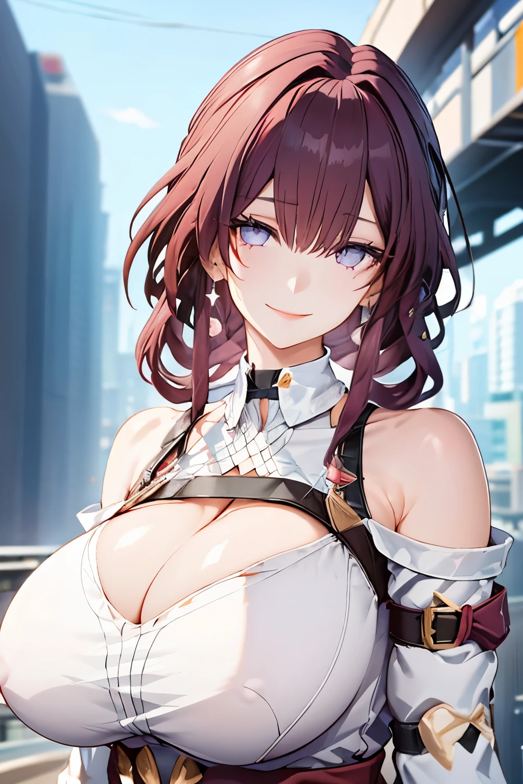 High resolution、masterpiece、highest quality、(big breasts:2.0)、cleavage、detailed eyes、Honkai star rail、Kafka、smile