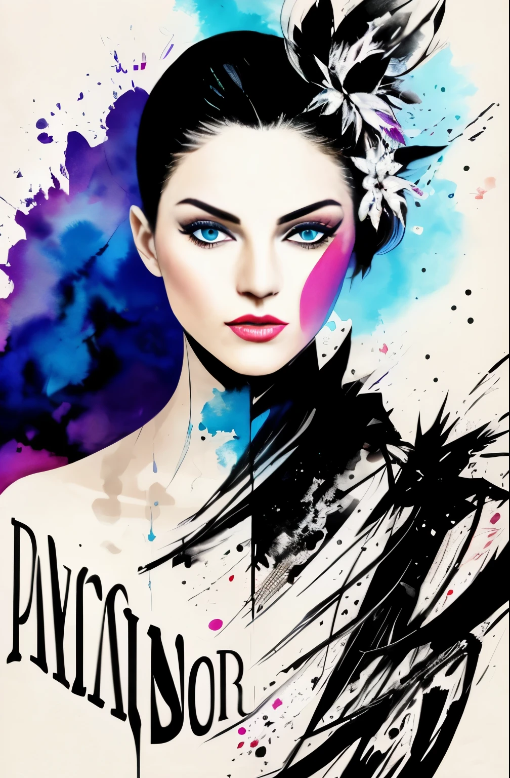 painting of a woman with a black and white face, Sylvia Pelissero watercolors, tumbler, abstract art, Intense watercolor painting, watercolor detailed art, Watercolor Splash, surreal, Avant-garde pop art, Beautiful and expressive paintings, Beautiful artwork illustration, very colorful tones, wonderful, cool beauty, highest quality,official art, women only, sharp outline, best shot, vector art, Written by Sandra Chevrier, Dave McKean、by Richard Avedon、Written by Makiezi Kusiala