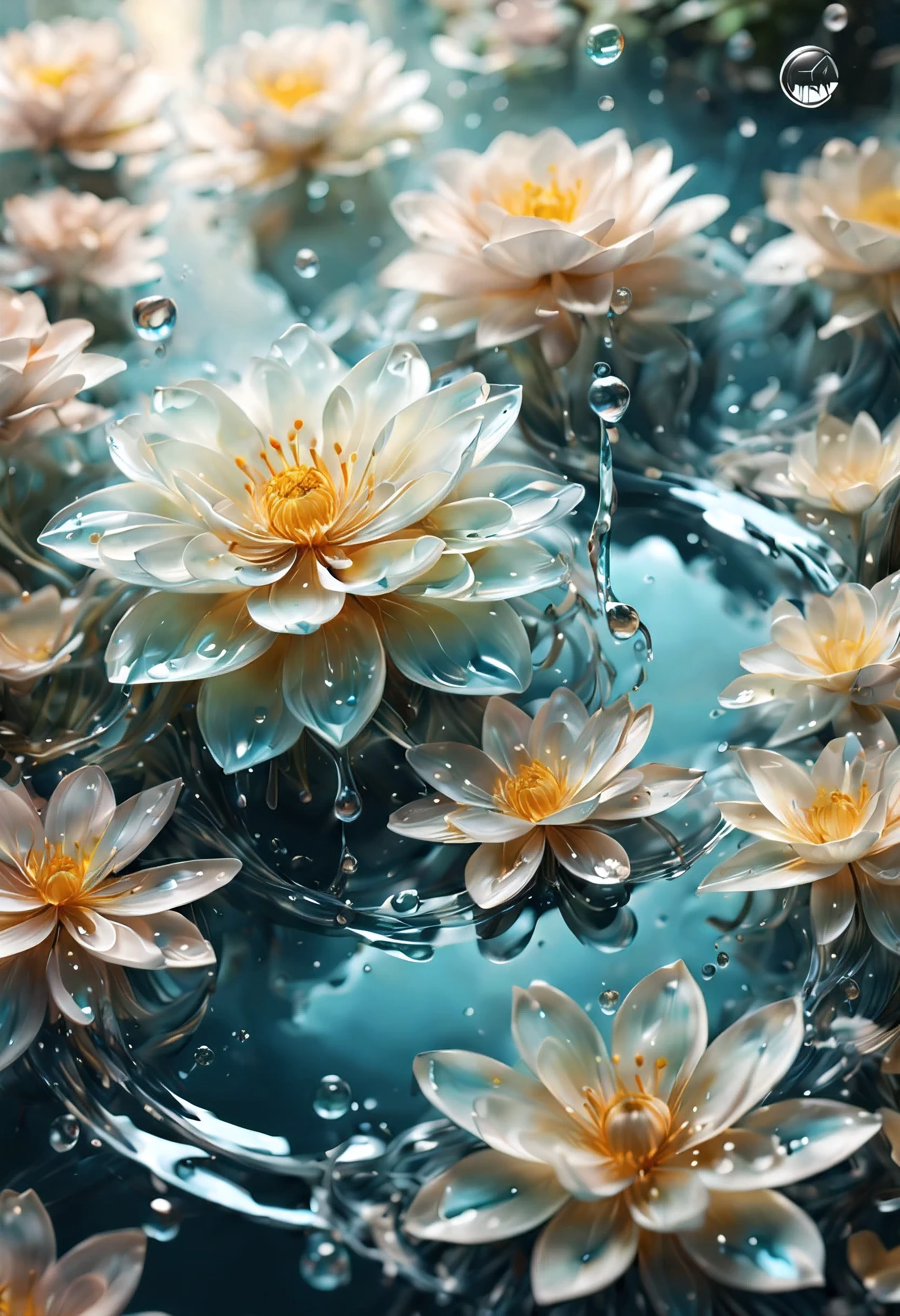 (((intricate detail:1.4))), (((extremely insane detail:1.4))),(((highest quality:1.3))), (((Soft colors 4k highly detailed digital art:1.3))). | Close up of delicate splash of water that forming into magical flower, as splash of water reflect light, each splash detailed and rendered with a masterful gouache technique,surrounded by mysterious atmosphere of light and shadow art, splash of water everywhere, great environment, subtly illuminate,fantasy art behance,surreal, its beauty and strength captured,It gives a majestic aura.