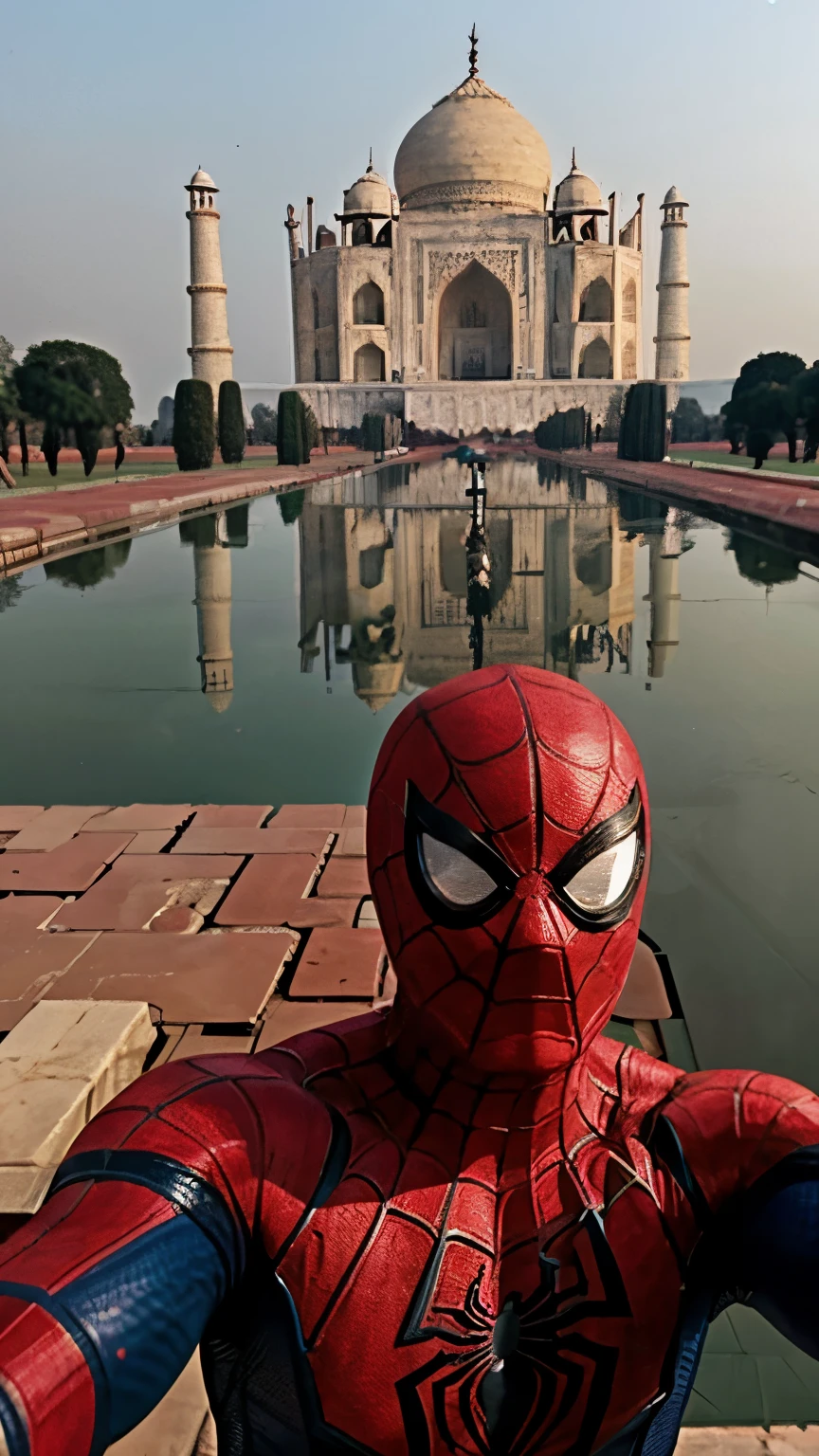 spider man at taj mahal taking selfie
