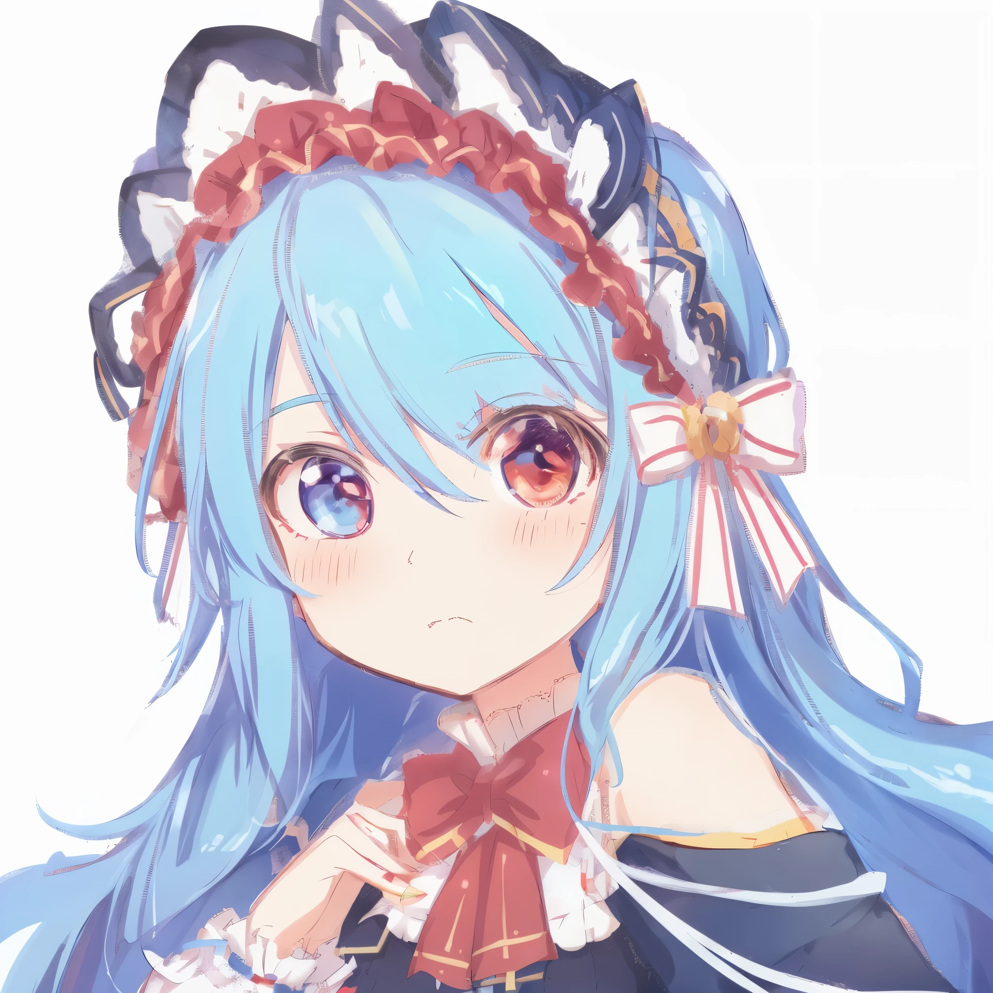 anime girl，blue hair，red bow，blue dress, I will deny this, Anime cute art style, mikudayo, Change, zero art, hatsune miku portrait, small curvy Change, anime style 4 k, by kamaguka, Drawing in animation artist studio, anime style. 8k, Produced by Anime Painter Studio