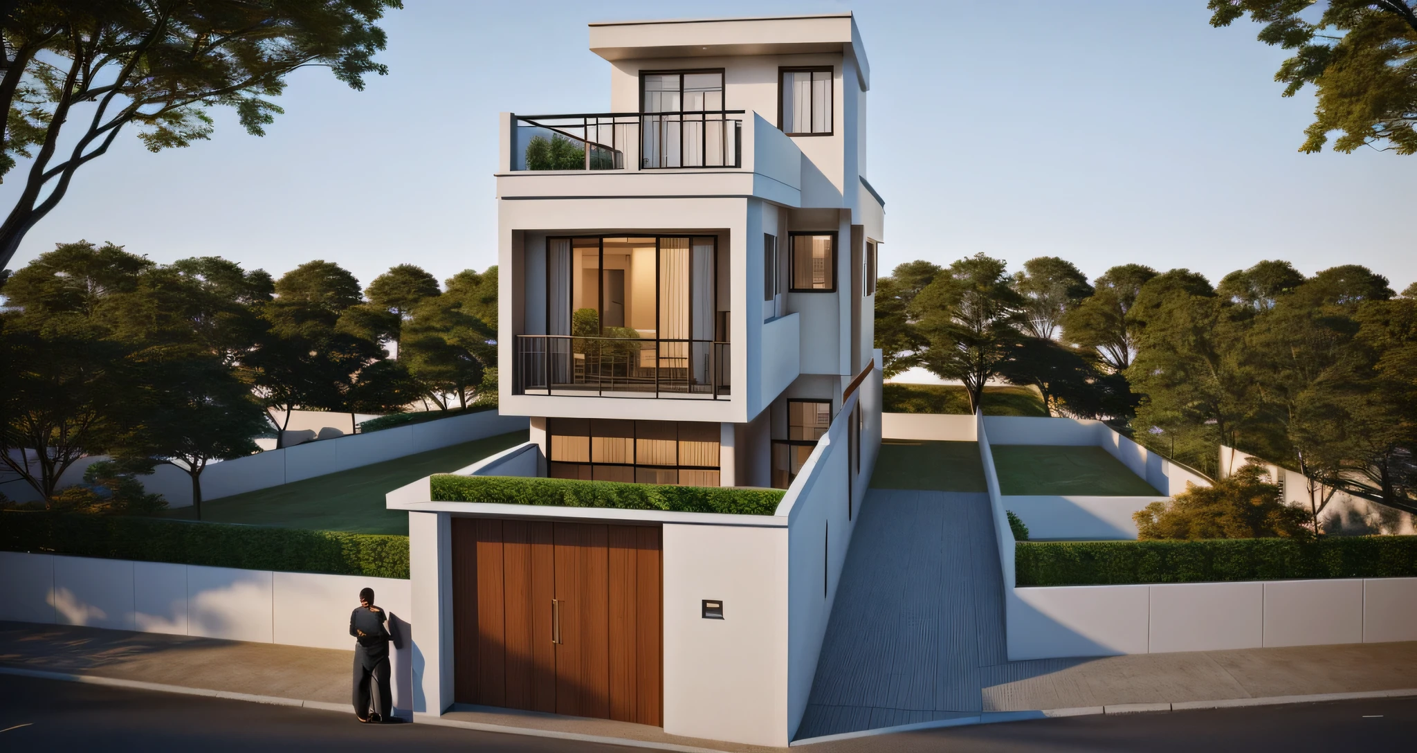 rendering of a modern residential townhouse, professional render, wide angle exterior 2023, highly detailed render, high quality rendering, realistic render, architectural render, high-quality render, detailed rendering, hyper-realistic render, hyper - realistic render, very realistic 3 d render, high render, realistic rendering, very realistic render