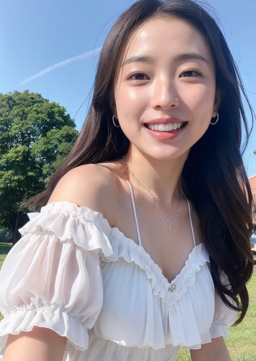 Raw photo, (polaroid photo, Photos that appear to have been taken with a Polaroid camera:1.1),photo of 1girl, (((sexy pose))),(wearing dress, shy smile, sky porn, white dress, smiling, Day, no sleeves,:1.3),standing kubrick stare, dripping sweat, small breasts same, shining sunlight, Dayライト, (CMYK Hair,  Layered hair:1.36), front view, Shiny skin (Jewelry Stores :1.4), summer,natural skin texture, hyper realism, ticker, hyper details, Raw photo, It&#39;s photorealistic, best quality, High resolution, Reality, 8K, caustics, dynamic light, beautiful and delicate lips, delicate fingers, Detailed pupil, real human skin,