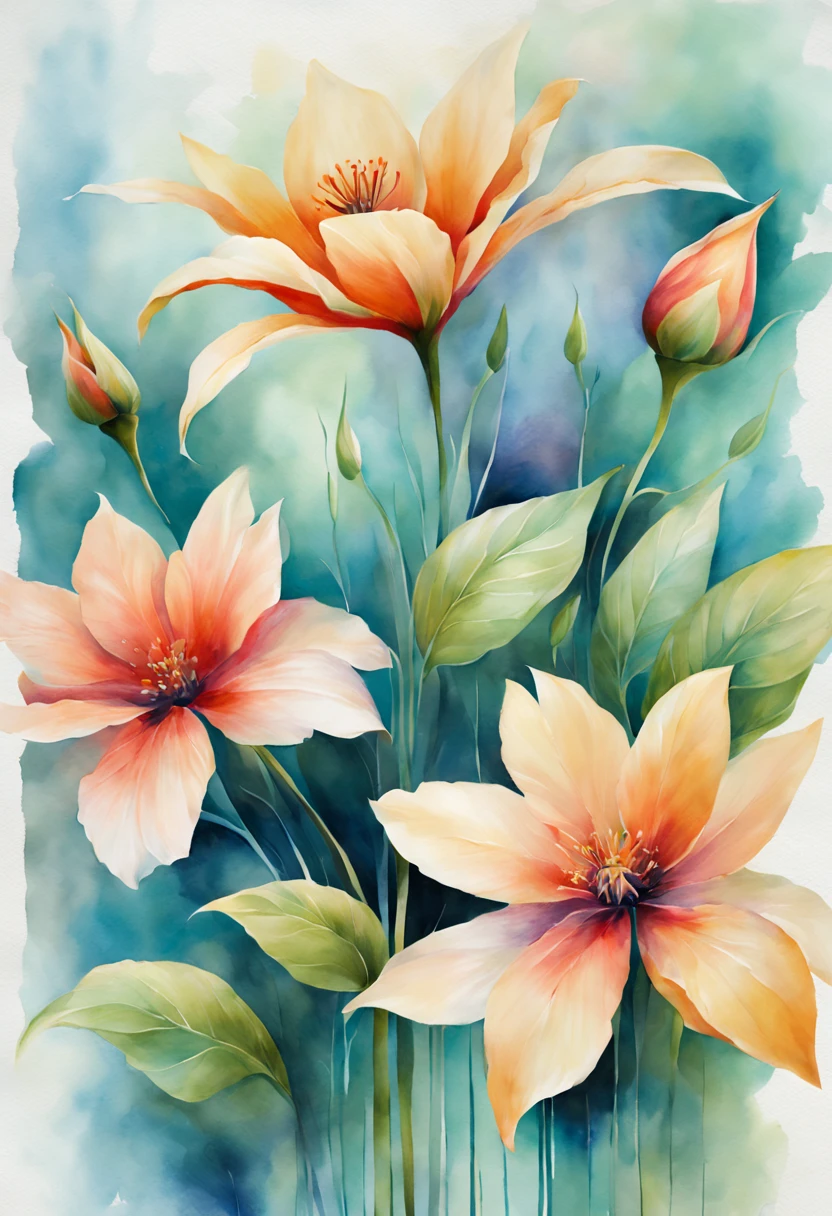 highres,watercolor flowers painting,vibrant colors,soft and delicate petals,subtle brushstrokes,detailed leaves and stems,beautifully blended colors,realistic water reflections,tranquil garden setting,natural lighting,nature-inspired artwork,botanical illustration,aesthetic composition,expressive brushwork,medium-sized canvas,professional artistry,artistic creativity,artistic finesse,impressionistic style,harmonious color palette,textured paper background,evokes a sense of serenity and beauty,visually captivating masterpiece