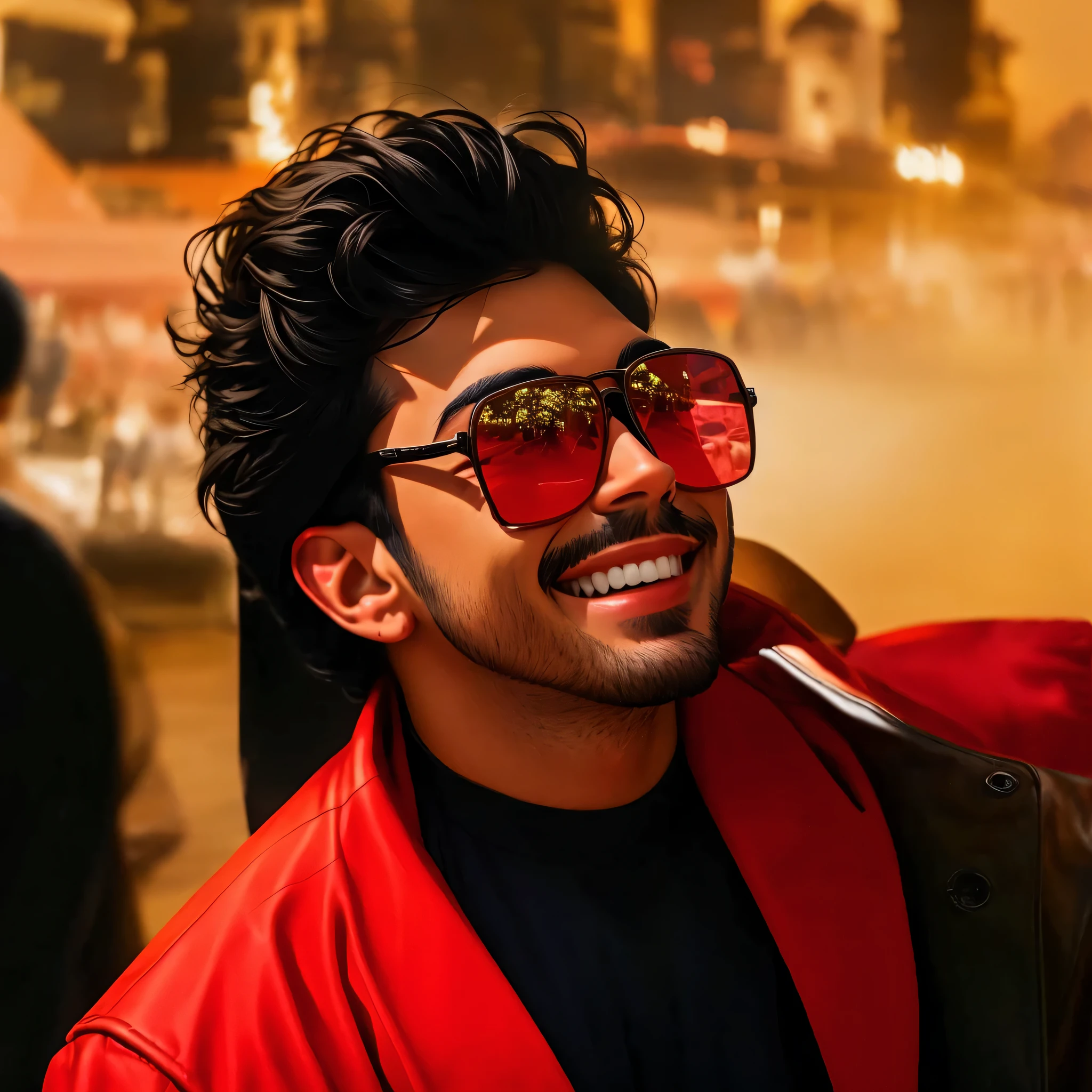 faairs azura in red jacket, faaris azura wearing sun glasses, faaris azura smiling, faaris azura close up, faaris azua massive grin, faaris azura face photo, faaris azura happy