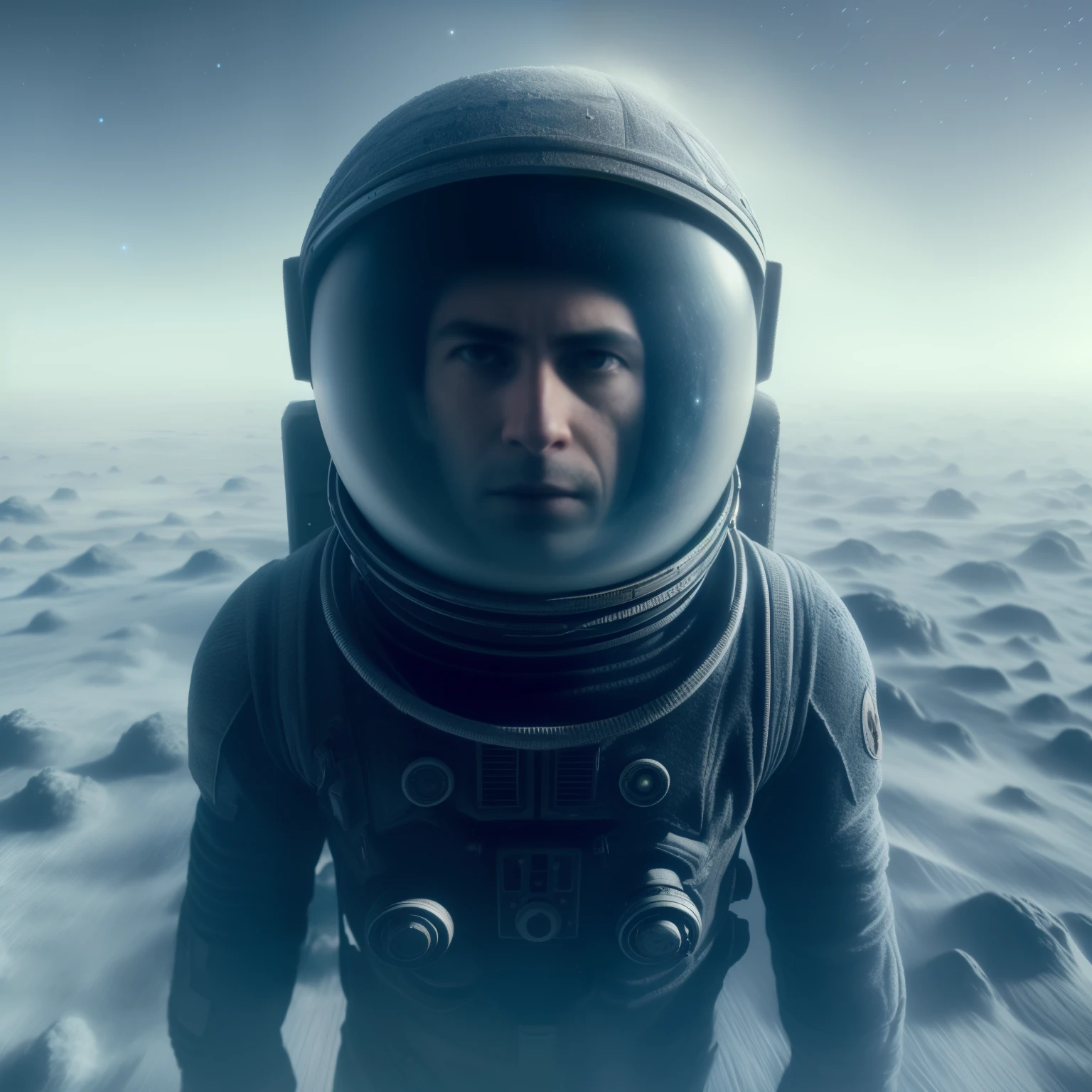 arafed astronaut in a space suit standing in a vast expanse, highly detailed vfx portrait of, highly detailed vfx portrait, from a 2 0 1 9 sci fi 8 k movie, an astronaut lost in the ocean, 8 k movie still, dramatic sci-fi movie still, astronaut lost in liminal space, sci-fi cinematic movie still, interstellar hyper realism