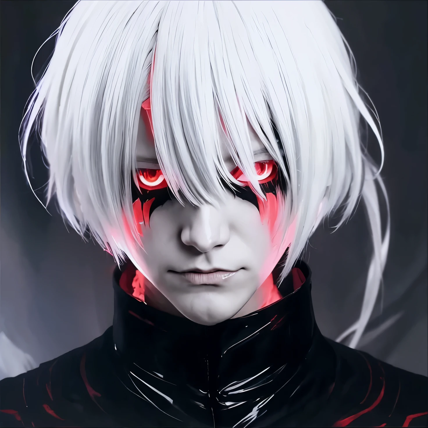 This image is a drawing of a character from an anime or manga called Tokyo Ghoul. The character’s name is Ken Kaneki, and he is a human-ghoul hybrid who has white hair and one red eye. The image shows him in a dark and smoky atmosphere, which creates a sense of mystery and intensity. The image does not have any text on it, realistic, ultra detail