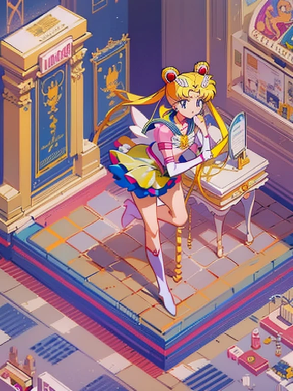 1 girl, eternal sailor moon, full body, best quality, isometric, pixel art