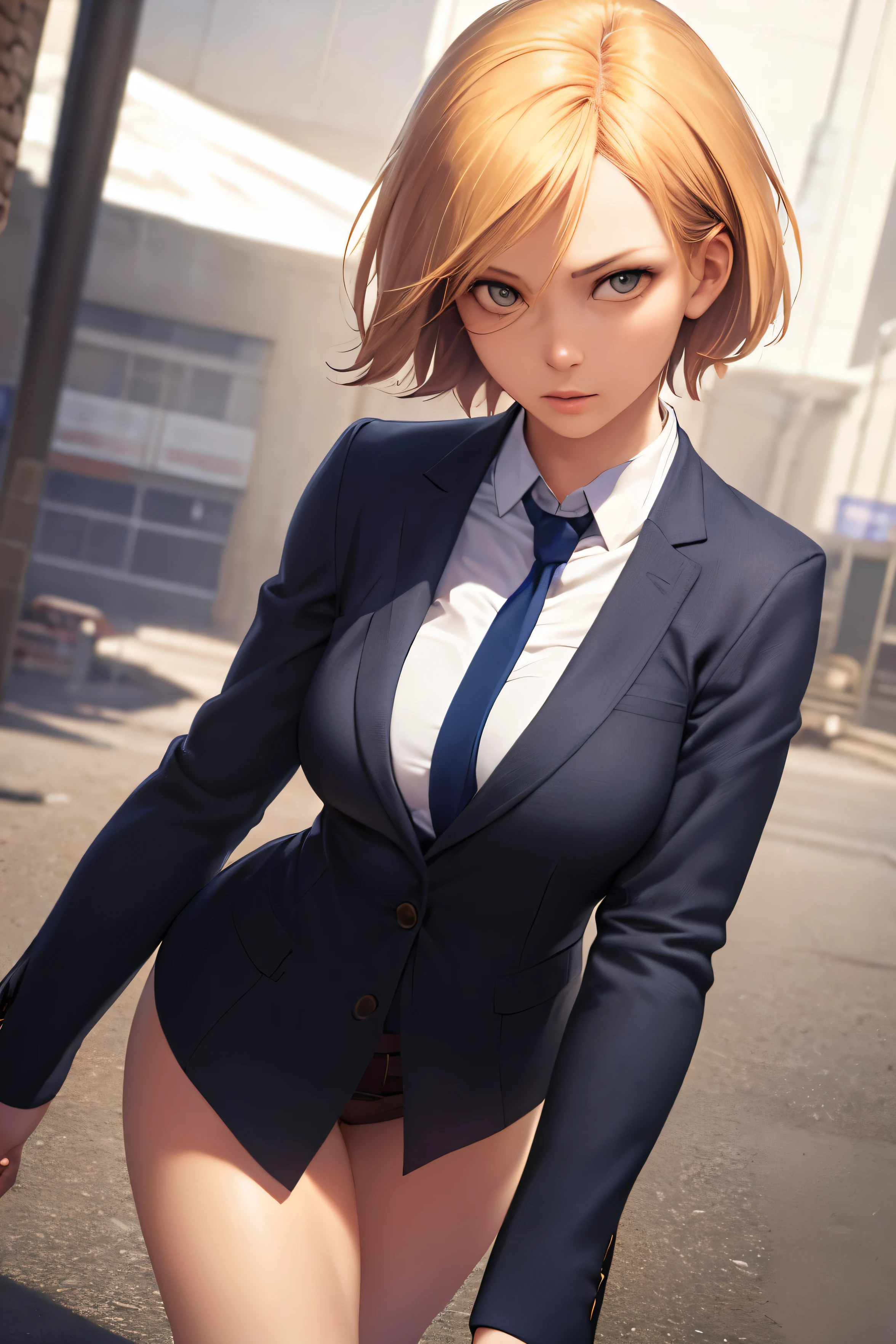 ((best quality)), ((masterpiece)), ((Realistic)), ((eyes on view)), annie leonhart from, short hair, beautifull, action angle, suit