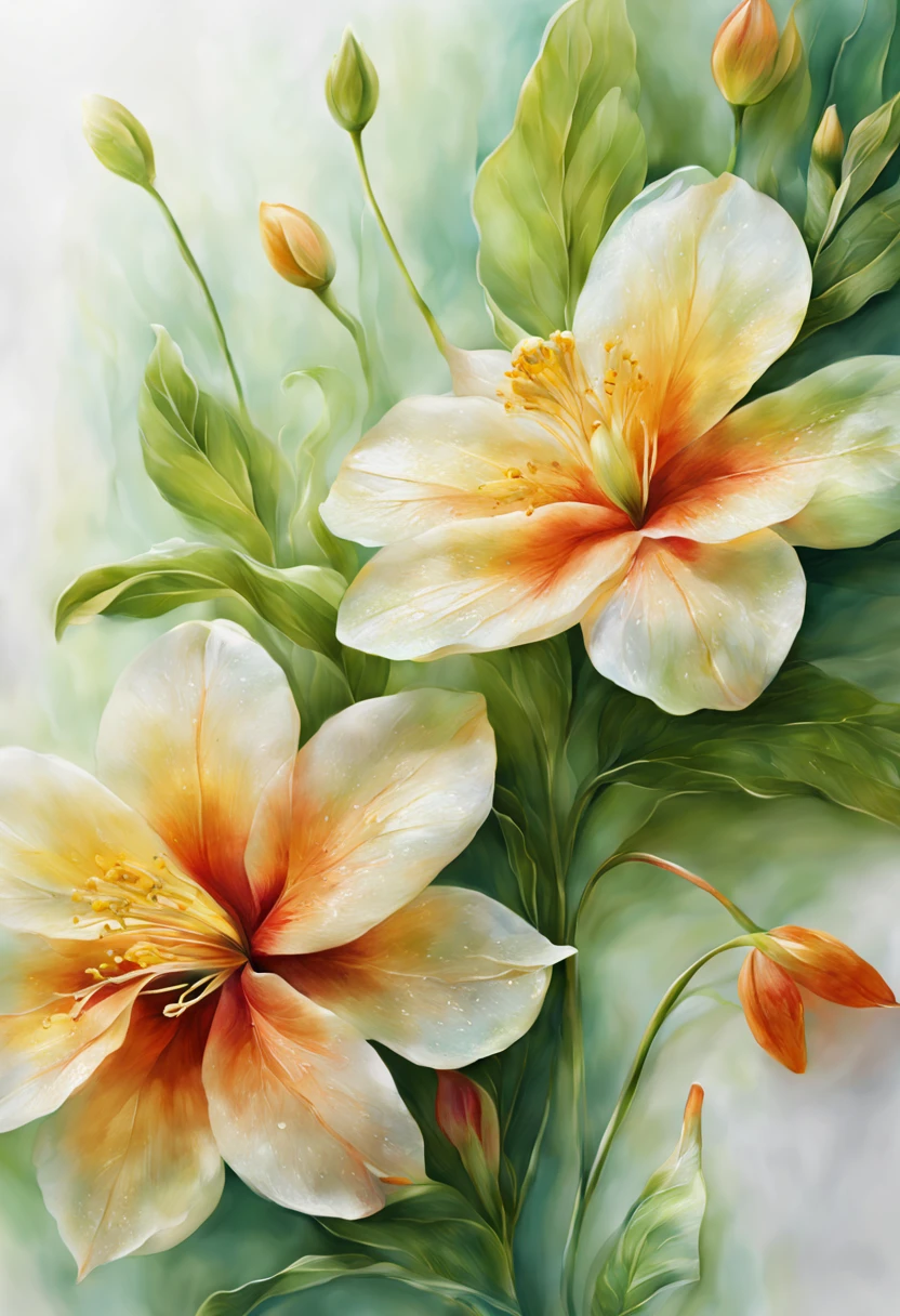 (best quality, highres, ultra-detailed, realistic:1.37), watercolor painting of vibrant flowers, delicate brushstrokes, intricate floral patterns and details, vivid and rich colors, soft and translucent layers, peaceful and natural atmosphere, subtle blending of hues, varied petal shapes and sizes, droplets of water on petals, intricate leaf veins, realistic watercolor texture, subtle interplay of light and shadow, graceful and flowing composition, gentle brushwork, detailed and accurate depiction of flower anatomy, lifelike depth and dimension, elegant and organic forms, ethereal and dreamy quality, serene and calming ambiance, expertly captured delicacy of petals, natural-looking translucency, blooming flowers in a garden, fresh and fragrant floral bouquet, joyous celebration of nature's beauty, artistic interpretation of botanical wonders