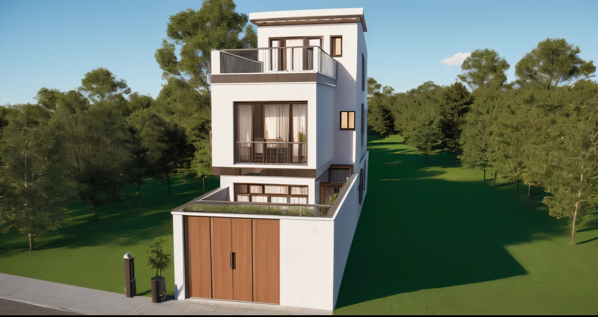 (super detailed) (high quality) realistic photo of townhouse, currved linenear, curved fecade,daylight ,best render, 24mm, f1.8, wide angle,vray render, vray sun, vray light