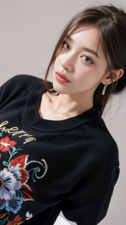 1girl,sweater,white background,