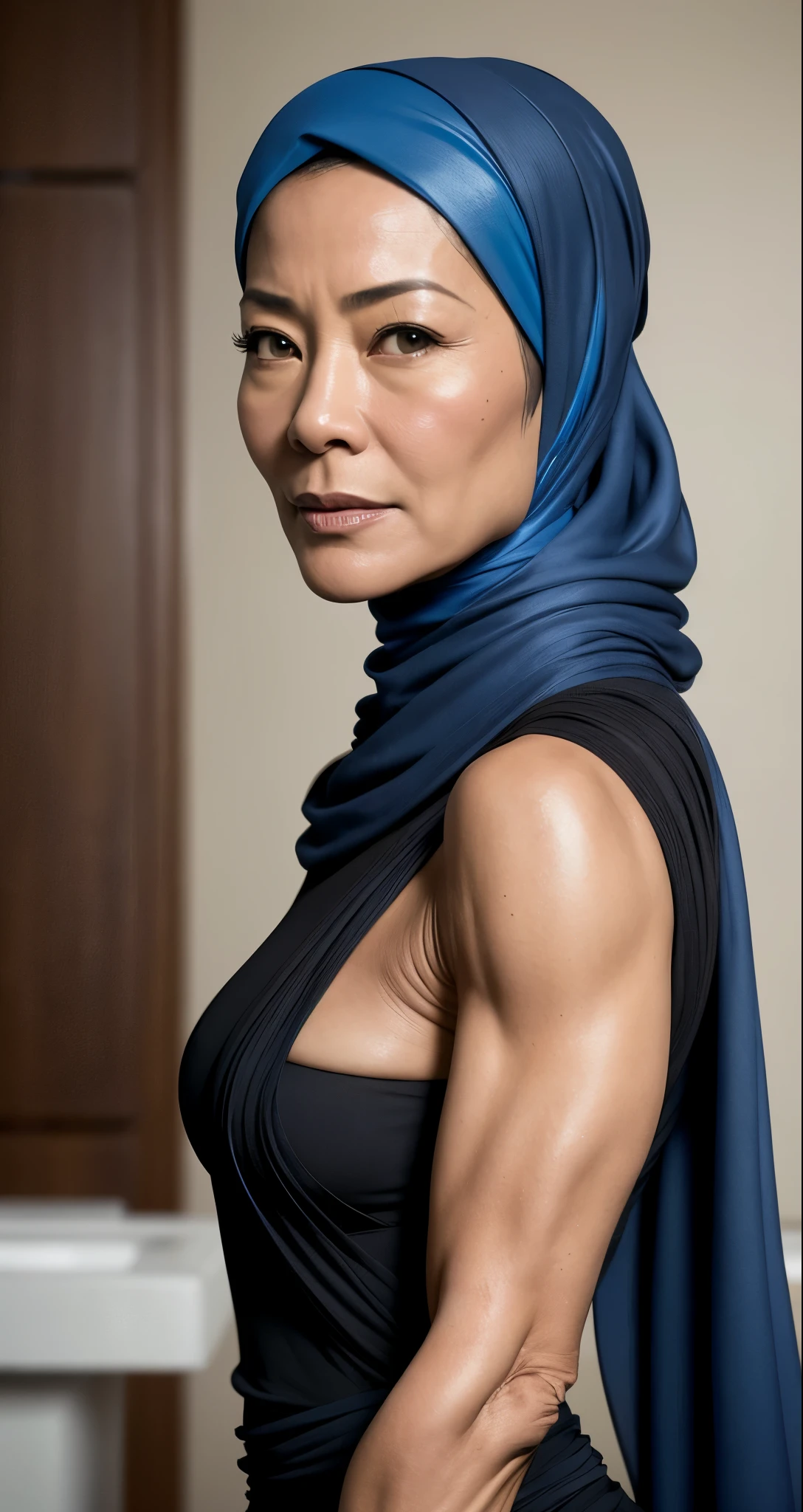 (Michelle Yeoh Blue hijab) Naked with Cameron Diaz Wear black hat