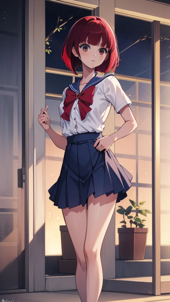 Kana Arima, Arima maybe, bob cut, (red eyes:1.5), redhead, short hair, have, Sailor Moon Cosplay,
break looking at viewer, Sailor Moon Costumes，classroom,sailor moon,skirt、Sailor uniform with a big ribbon、青いskirt、
break (masterpiece:1.2), highest quality, High resolution, unity 8k wallpaper, (figure:0.8), (beautiful and fine eyes:1.6), highly detailed face, perfect lighting, Very detailed CG, (perfect hands, perfect anatomy),