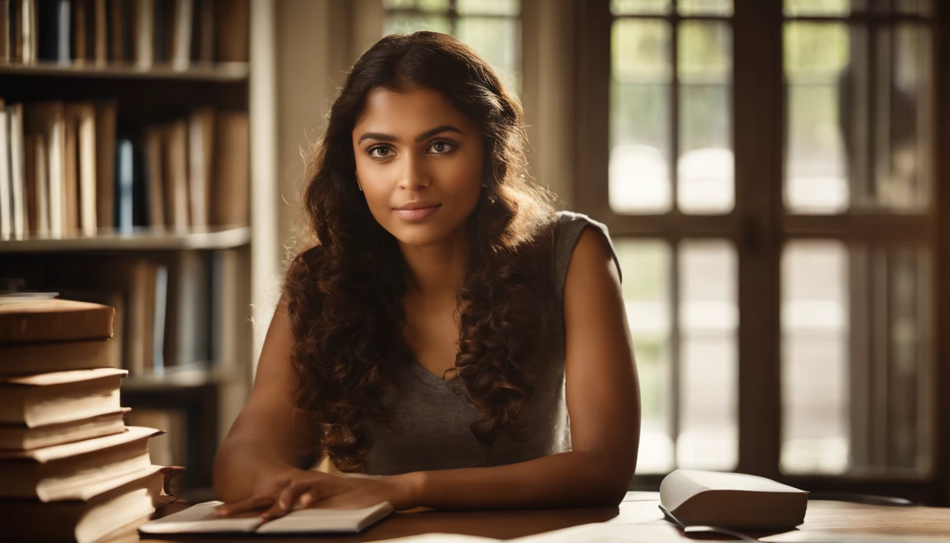A high-resolution image showcasing a student sitting at a desk in a well-lit classroom, surrounded by books, notebooks, and a laptop, with a focused expression on their face as they delve into their studies, representing the dedication to education and the pursuit of knowledge