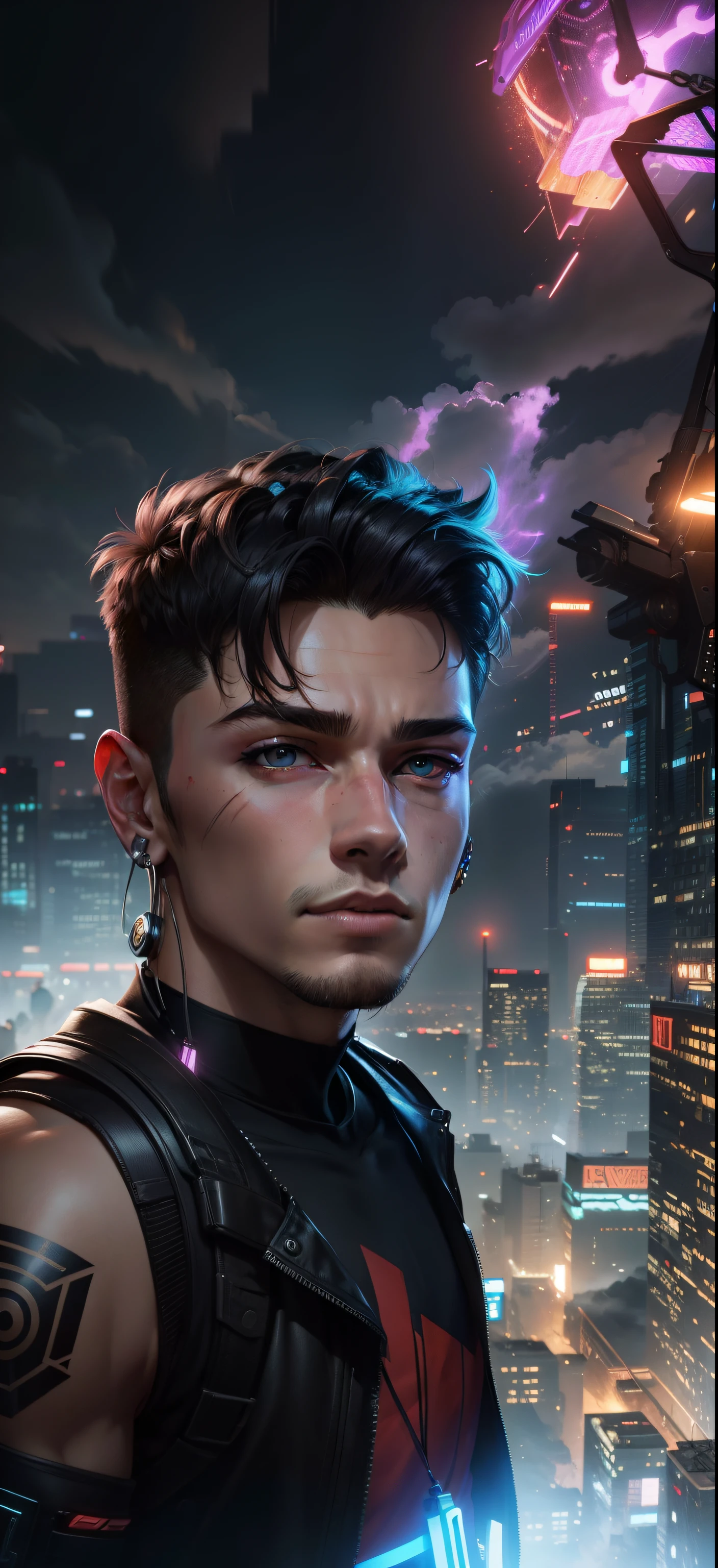 change baground cyberpunk cute 17 year old boy realistic realistic face.8k
