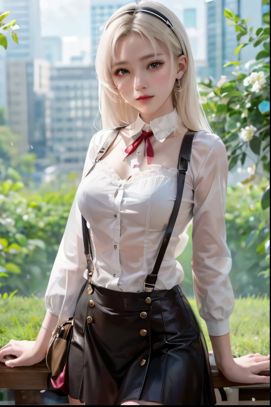 1girl, momobami ririka, white hair, long hair, ultra detail, 70 mm lens, realistic,