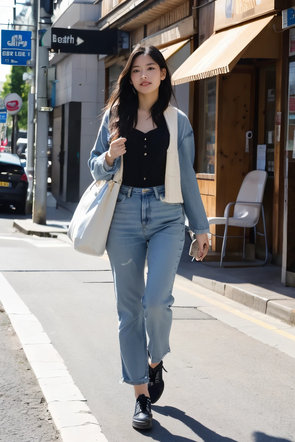 ((best quality)), ((masterpiece)), (detailed), perfect face, walking down a street in the daytime