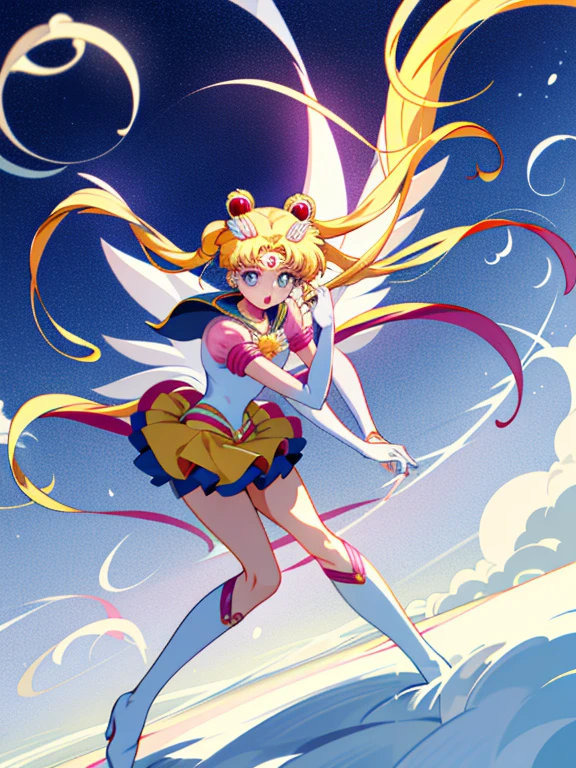 1 girl, eternal sailor moon, full body, best quality, fighting pose, impatient, worried, surprised, :o, tentacles, scenery