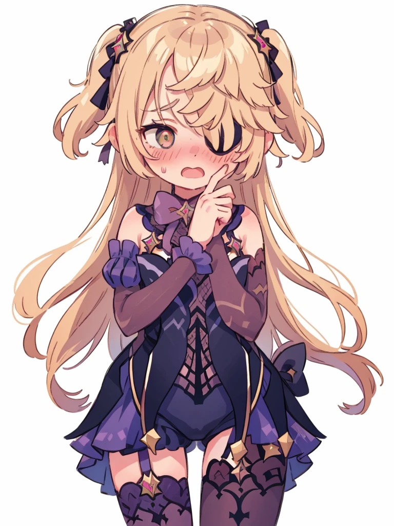embarrassed, standing, averted gaze, turned head, shocked, thighs and up, looking away, level perspective, heavy blushing, open mouth, sweating, horrified, blushing, peaking through fingers, hand covering face, (blush:1.6), no background, transparent background