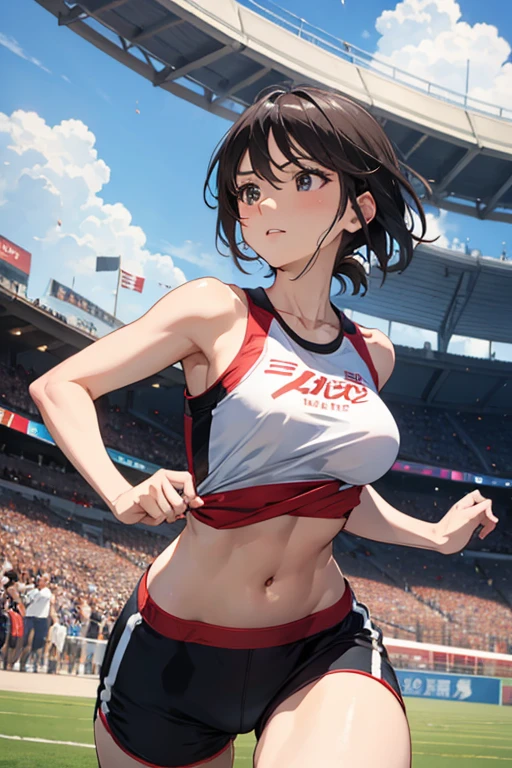 Land、arena、Beautiful mature woman running with all her might