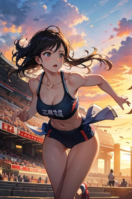 Land、arena、Beautiful mature woman running with all her might