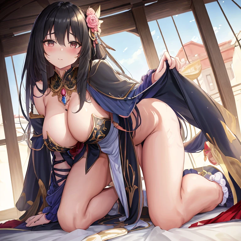 (Enrich the picture,Masterpiece level quality)Beautiful 8K CG artwork,Goddess-like posture,Kneeling exercise,Slim and soft,Translucent skin,black hair、The aesthetic look of extra-long hair and bob hair,The skin is fair and juicy,Big JK Uniform,Perspective Part 1.2x enhanced silhouette effect,Exquisite transparent blues pattern in pajamas,The details are intricate and exquisite,The background is slightly blurred,Charming and lustful leg seduction,Extra-large big breasts,Blush,