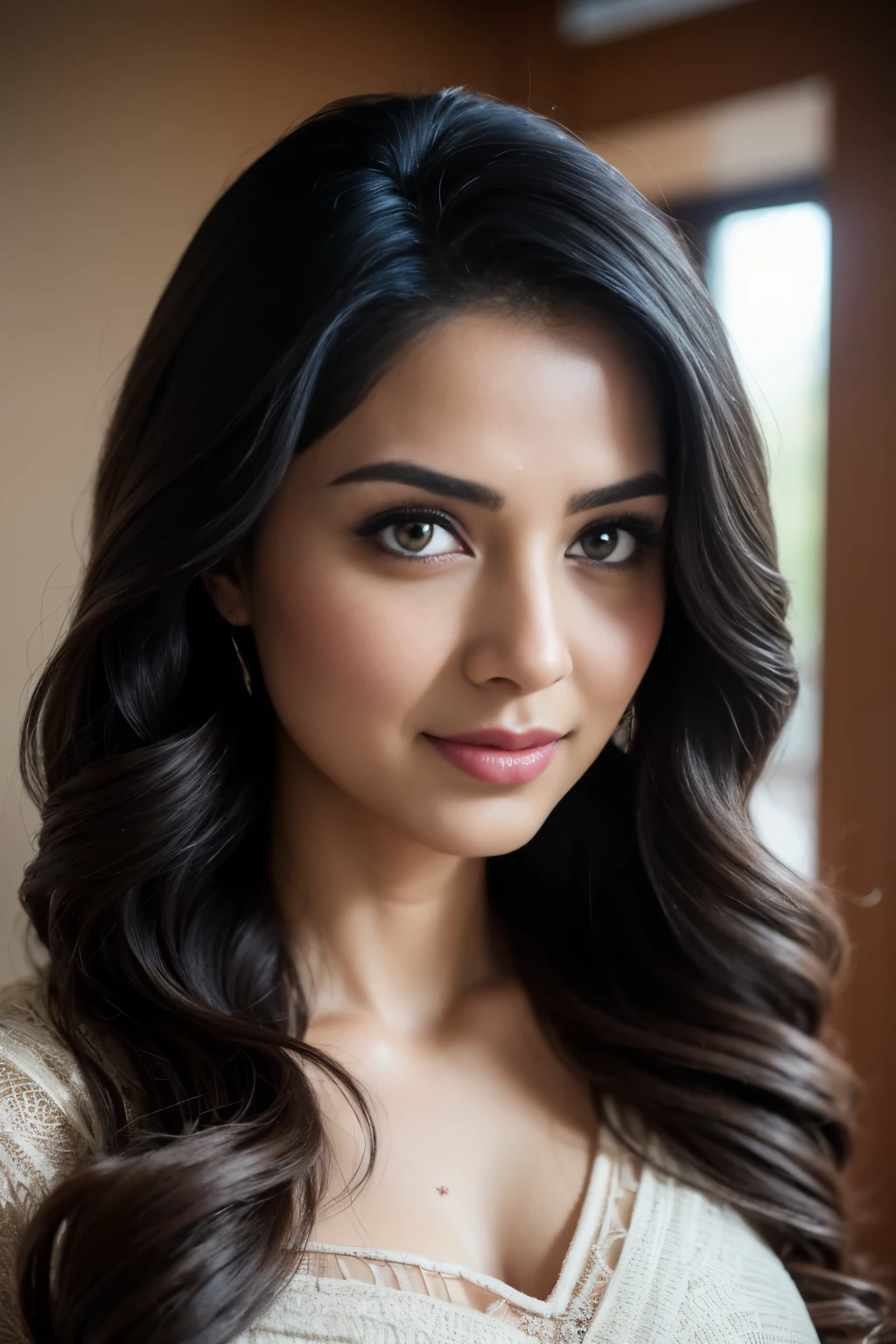 portrait of A confident-looking indian woman princess with long flowing hair, hazel eyes, with see-through tshirt, a smile on the face, royal and lusty look, red bindi, standing in cricket stadium, c-cup breast, perfect composition, hyperrealistic, super detailed, 8k, high quality, trending art, trending on artstation, sharp focus, sexy photo, intricate details, highly detailed, art by Greg Rutkowski