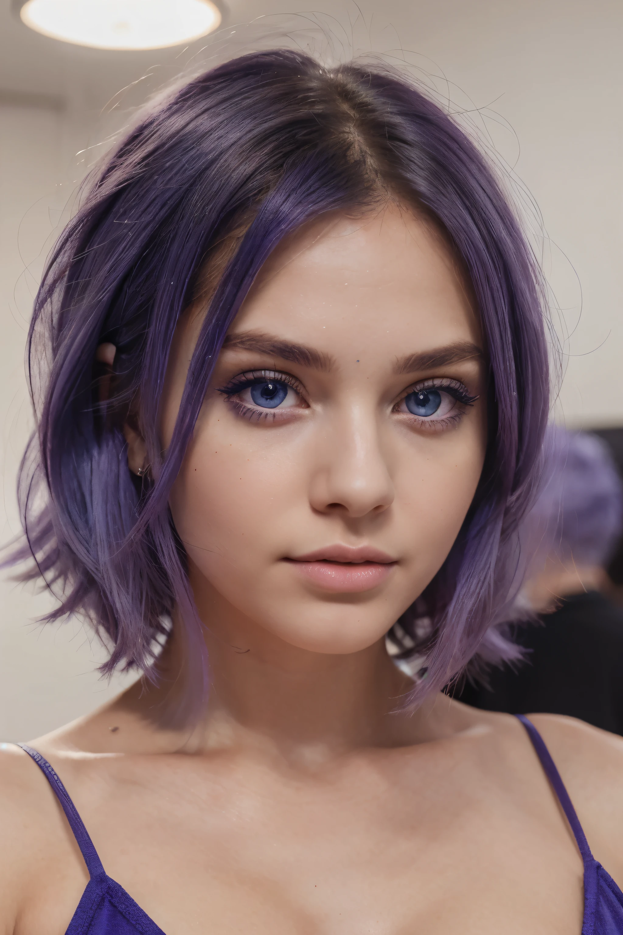 Woman'face, The appearance of the model, милое face, 20 years, High quality, a lot of details, Blue eyes, big eyes, Bob Hair, light purple hair