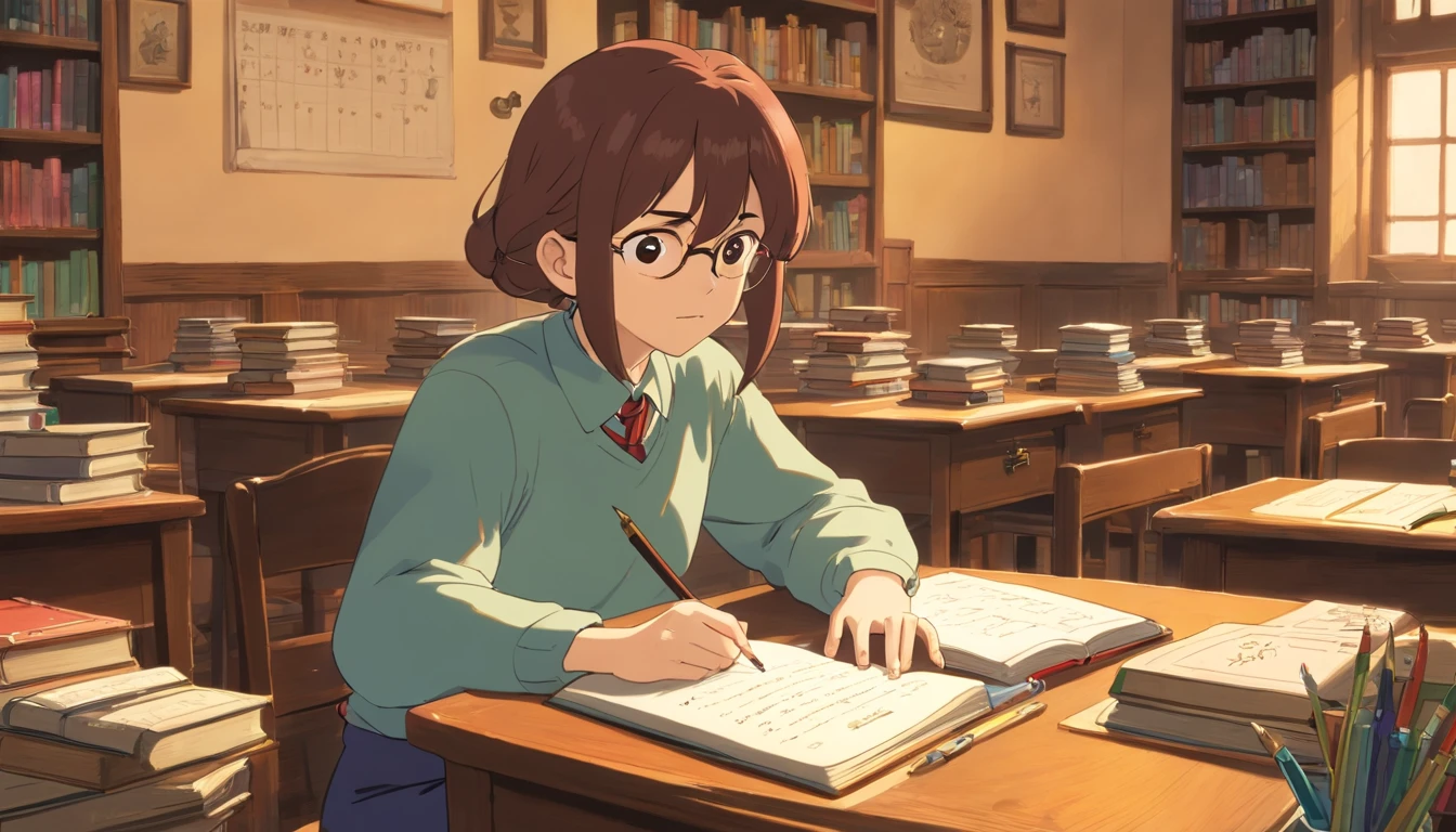 A high-resolution image showcasing a student sitting at a desk in a well-lit classroom, surrounded by books, notebooks, and a laptop, with a focused expression on their face as they delve into their studies, representing the dedication to education and the pursuit of knowledge