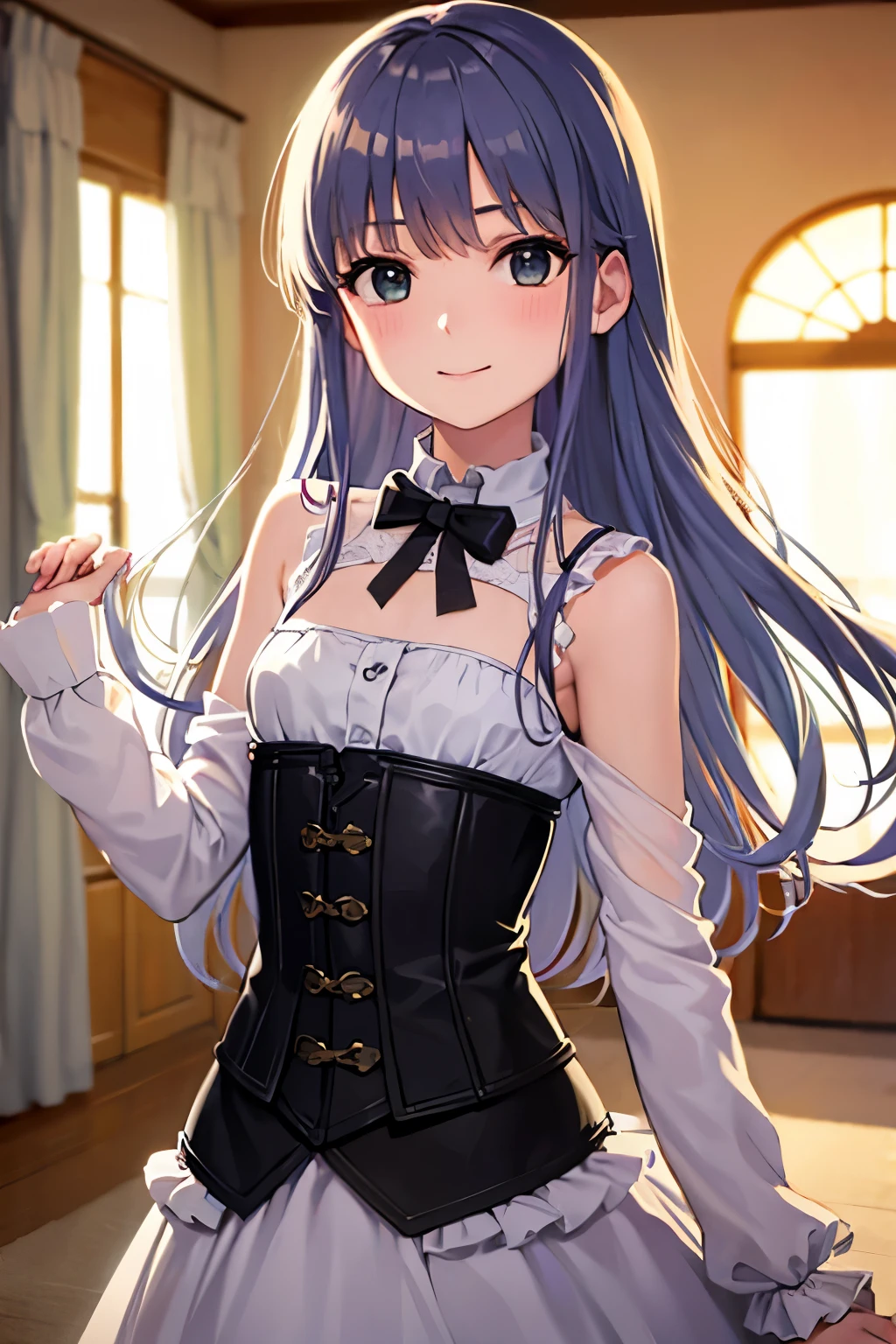 Girl's white hair, black tights, uniform