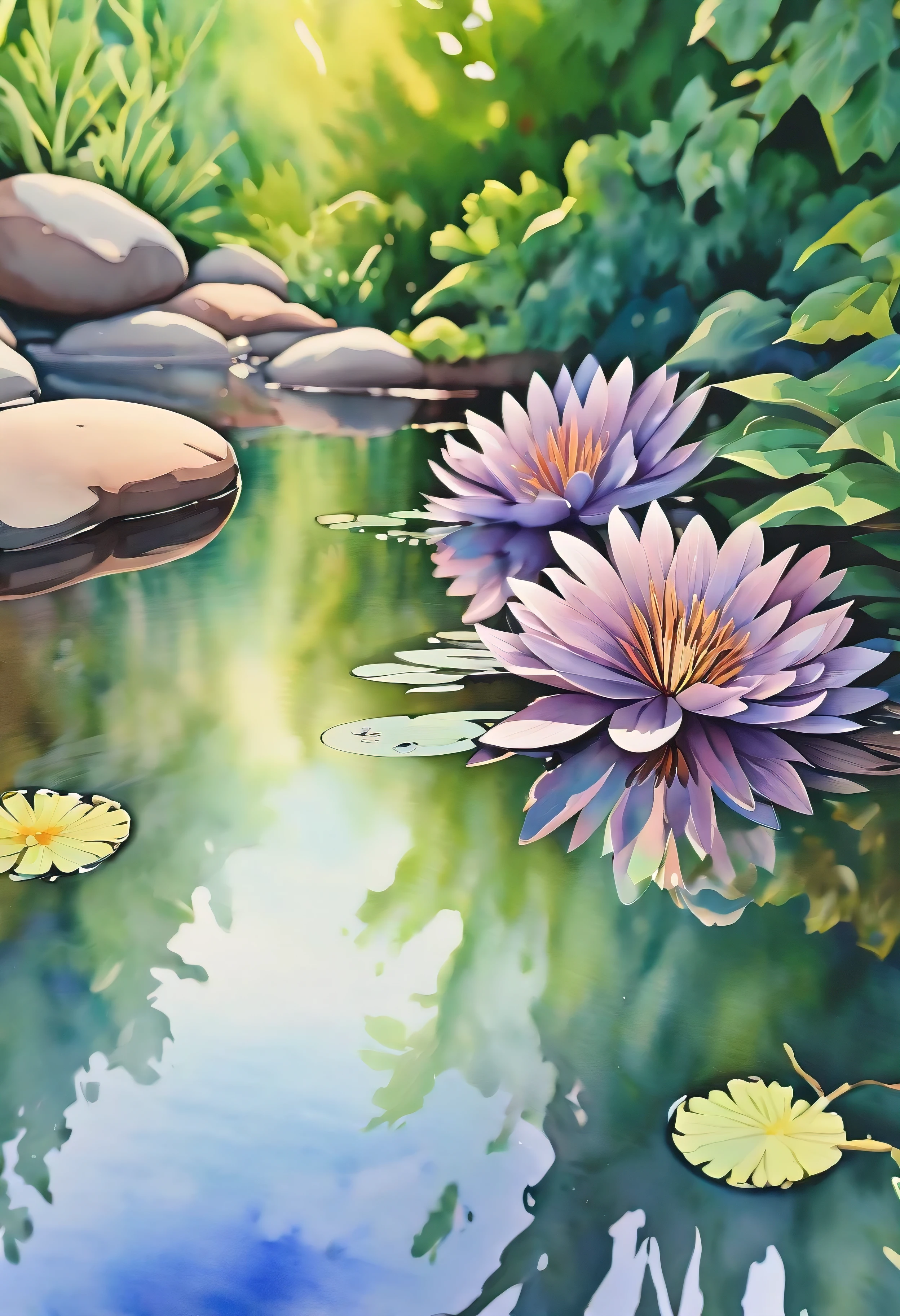 (((watercolor:1.5))), (((watercolor atmosphere:1.4))), (((crystal clear water reflection background:1.3))), (((Transparent flower:1.4))), (((Movie-like still images and dynamic angles:1.3))), (((cool and beautiful shadow silhouette:1.1))), Gouache with intricate details, Add a touch of realism to this visually detailed and stylistically diverse masterpiece, Detailed brushstrokes have been enhanced, Careful brushwork creates an atmosphere, Utilize delicate yet powerful brushstroke techniques, Create an enchanting atmosphere. highly detailed gouache, (((Unparalleled sharpness and clarity:1.1))), (((Radiosity rendered in stunning 32K resolution:1.3))), All captured with sharp focus.