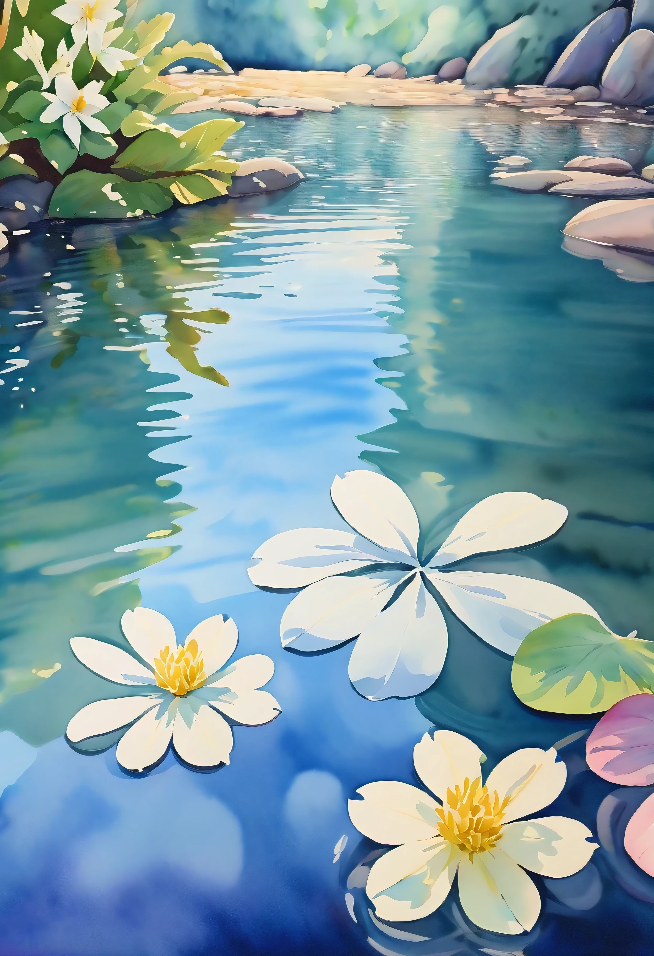 (((watercolor:1.5))), (((watercolor atmosphere:1.4))), (((crystal clear water reflection background:1.3))), (((Transparent flower:1.4))), (((Movie-like still images and dynamic angles:1.3))), (((cool and beautiful shadow silhouette:1.1))), Gouache with intricate details, Add a touch of realism to this visually detailed and stylistically diverse masterpiece, Detailed brushstrokes have been enhanced, Careful brushwork creates an atmosphere, Utilize delicate yet powerful brushstroke techniques, Create an enchanting atmosphere. highly detailed gouache, (((Unparalleled sharpness and clarity:1.1))), (((Radiosity rendered in stunning 32K resolution:1.3))), All captured with sharp focus.
