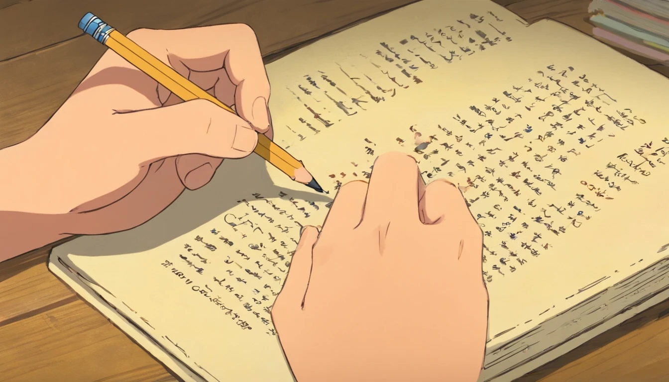 An aesthetic composition featuring a close-up shot of a hand holding a pencil, poised over an open textbook with highlighted passages, demonstrating the act of studying and the importance of actively engaging with learning materials.