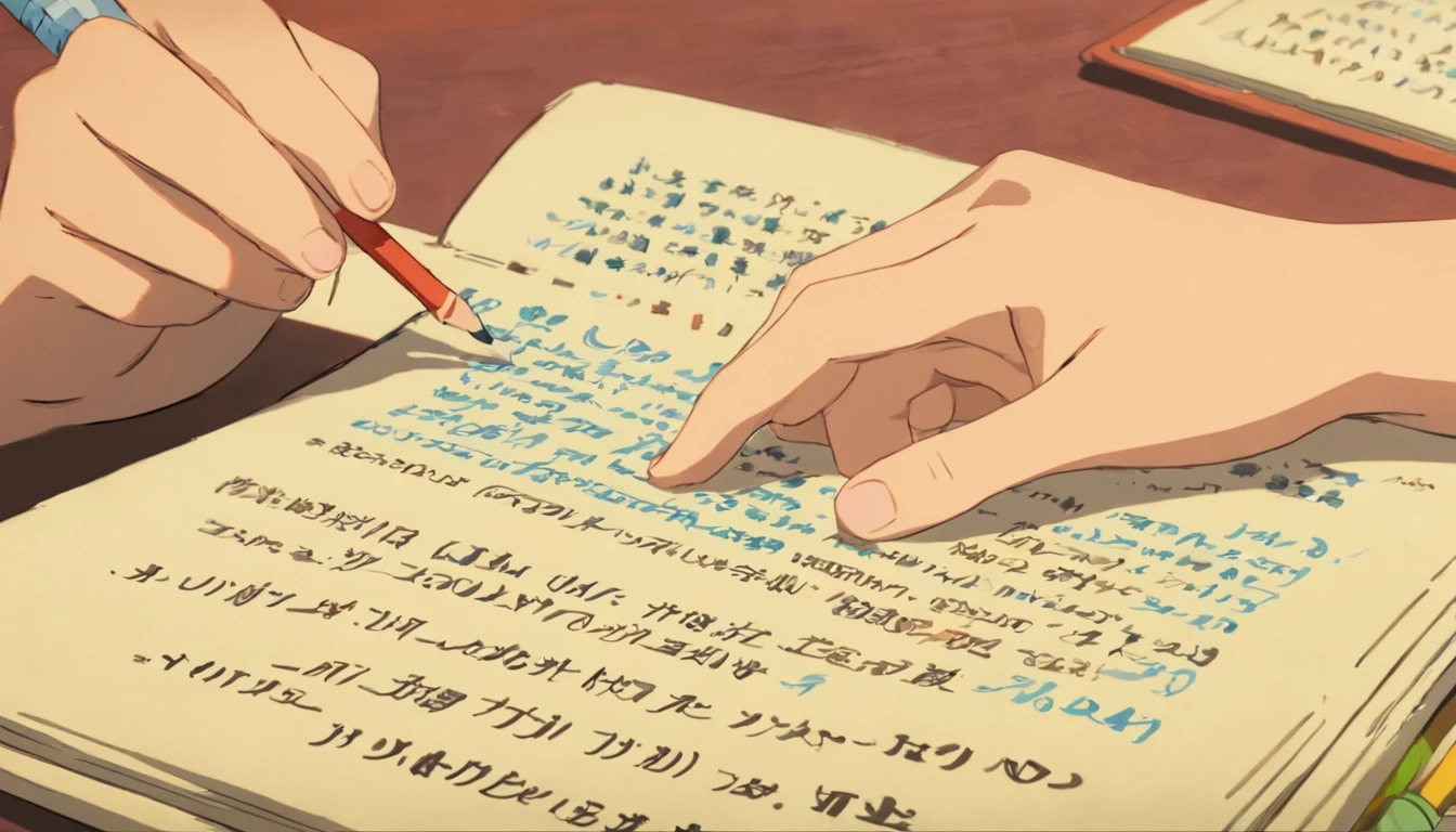 An aesthetic composition featuring a close-up shot of a hand holding a pencil, poised over an open textbook with highlighted passages, demonstrating the act of studying and the importance of actively engaging with learning materials.