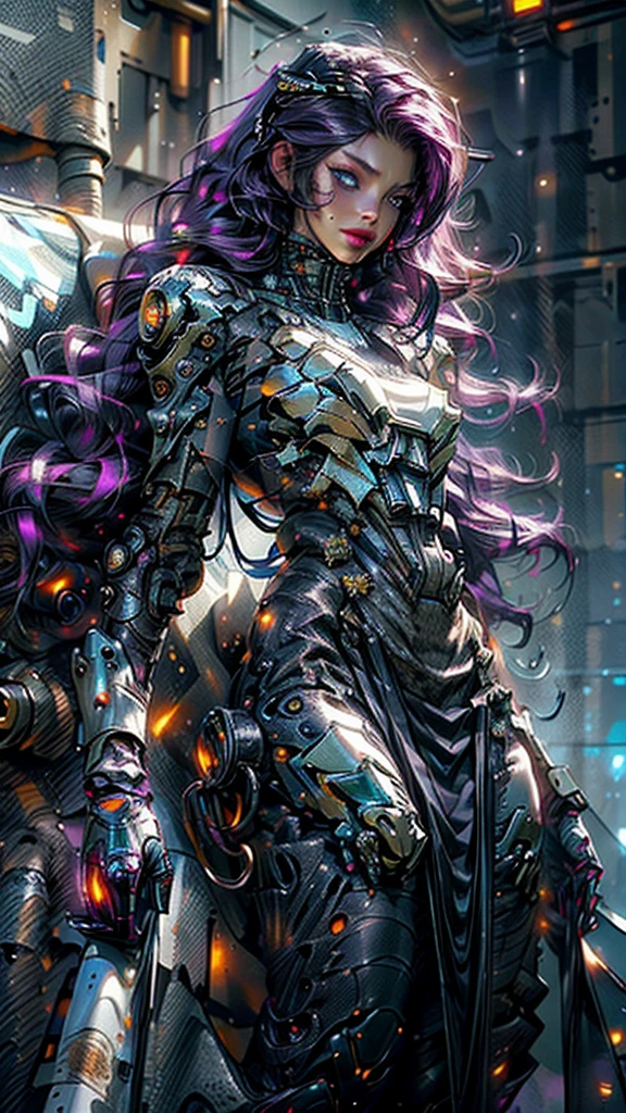 Realistic, perfect masterpiece, high quality, high resolution, highest image quality, 8k hd
1girl,
Long dark purple hair, yellow eyes, glowing eyes, parted lips, blush,
Cybernetic suit, mecha long skirt, armored dress, masks, Wild full-coverage helmets
Night, flowers, sun, sunlight,
Highly detailed background