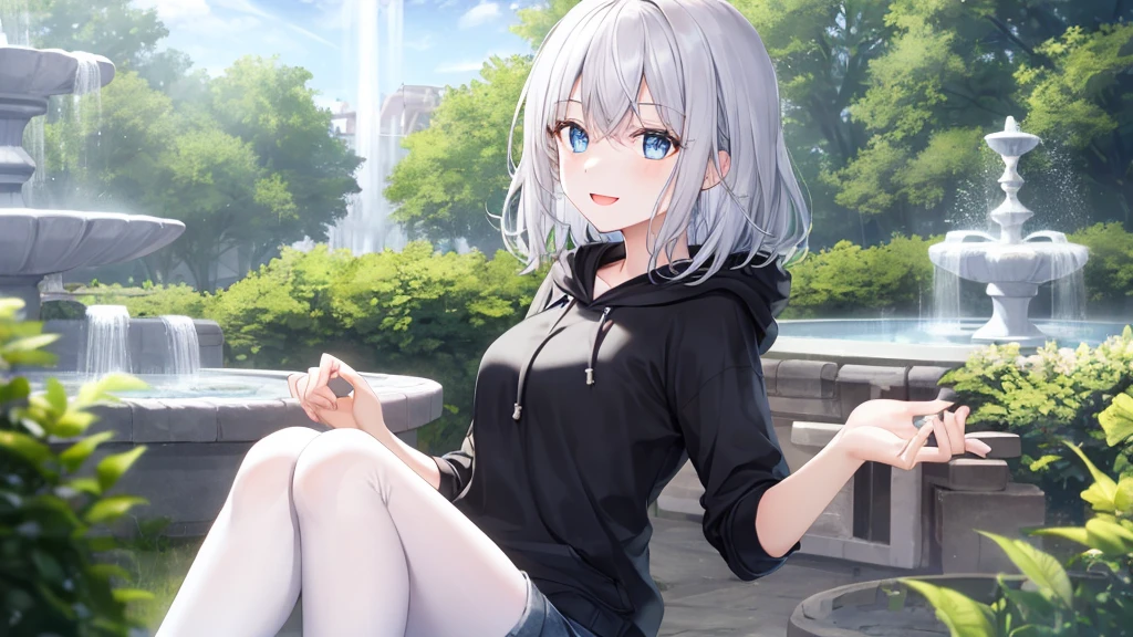 Her eyes were shining、Mysterious and enchanting atmosphere。With AI Painting、とてもShort Hair, Long bangs between the eyes, Grey Eyes , Very detailed,(masterpiece、Highest quality)、alone、Gray Hair、Fantasy, Silver Hair, Beautiful Eyes,Ecstasy, charm, attract the audience, Fantasyな風景、White shirt、smile、Open your mouth、Scarf、short hair、Short Hair、hairpin、Dark Eyes、Anime Eyes、Beautiful eyes