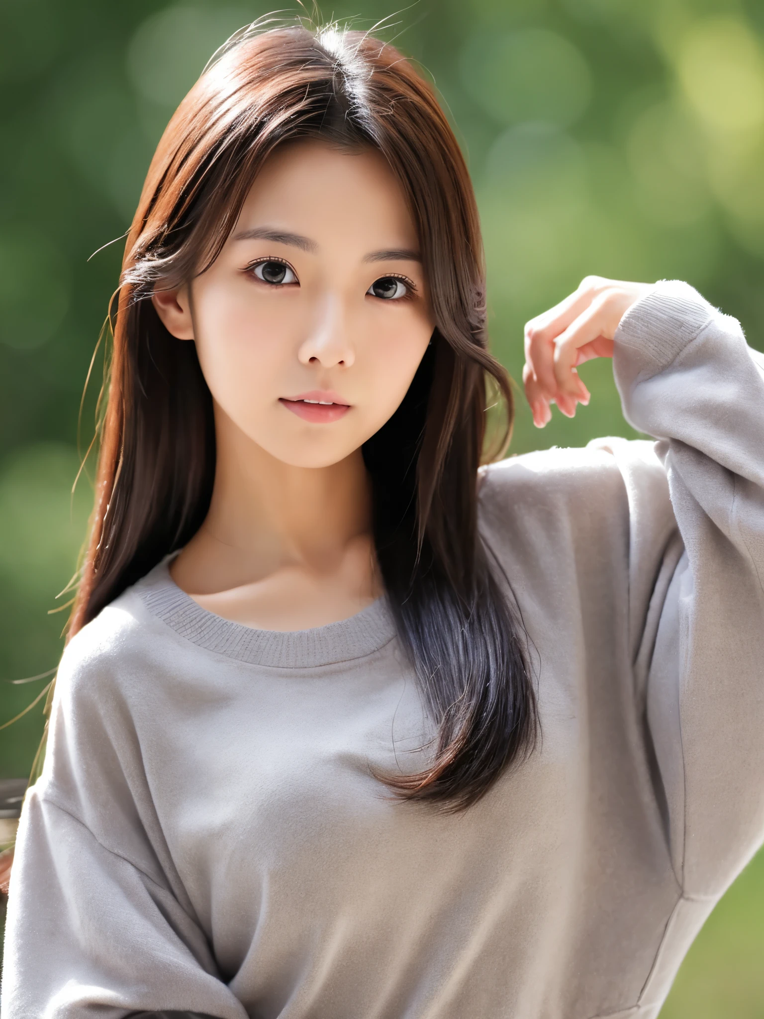 a skinny Japanese lady, 20 years old, (realistic), (hyperrealism), (photorealistic), (8K resolusion), depth of field, (upper-body:1.2), super detailed face, detailed eyes, cute face, various face expression, various hair style, (small breasts:0.6), (very thin waist:0.7), casual outfit