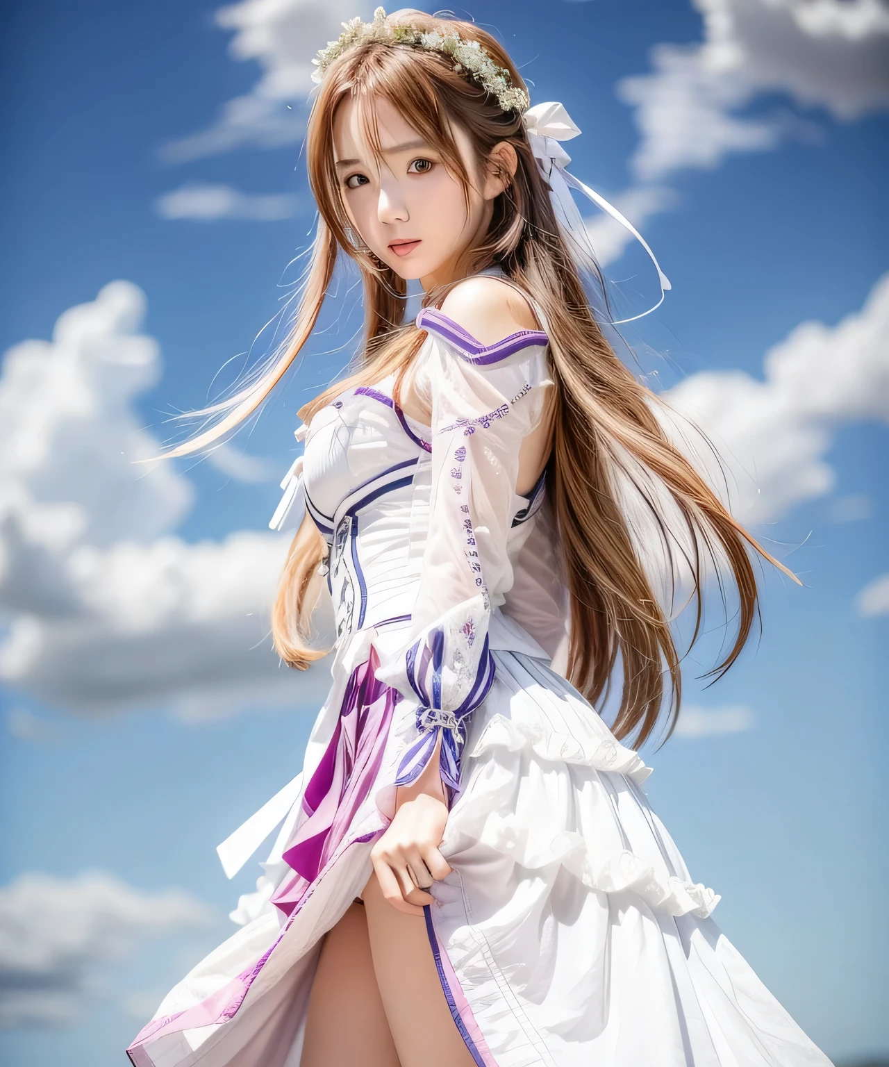 28-year-old Yuuki Asuna,Have beautiful eyes , standing in front of the sky