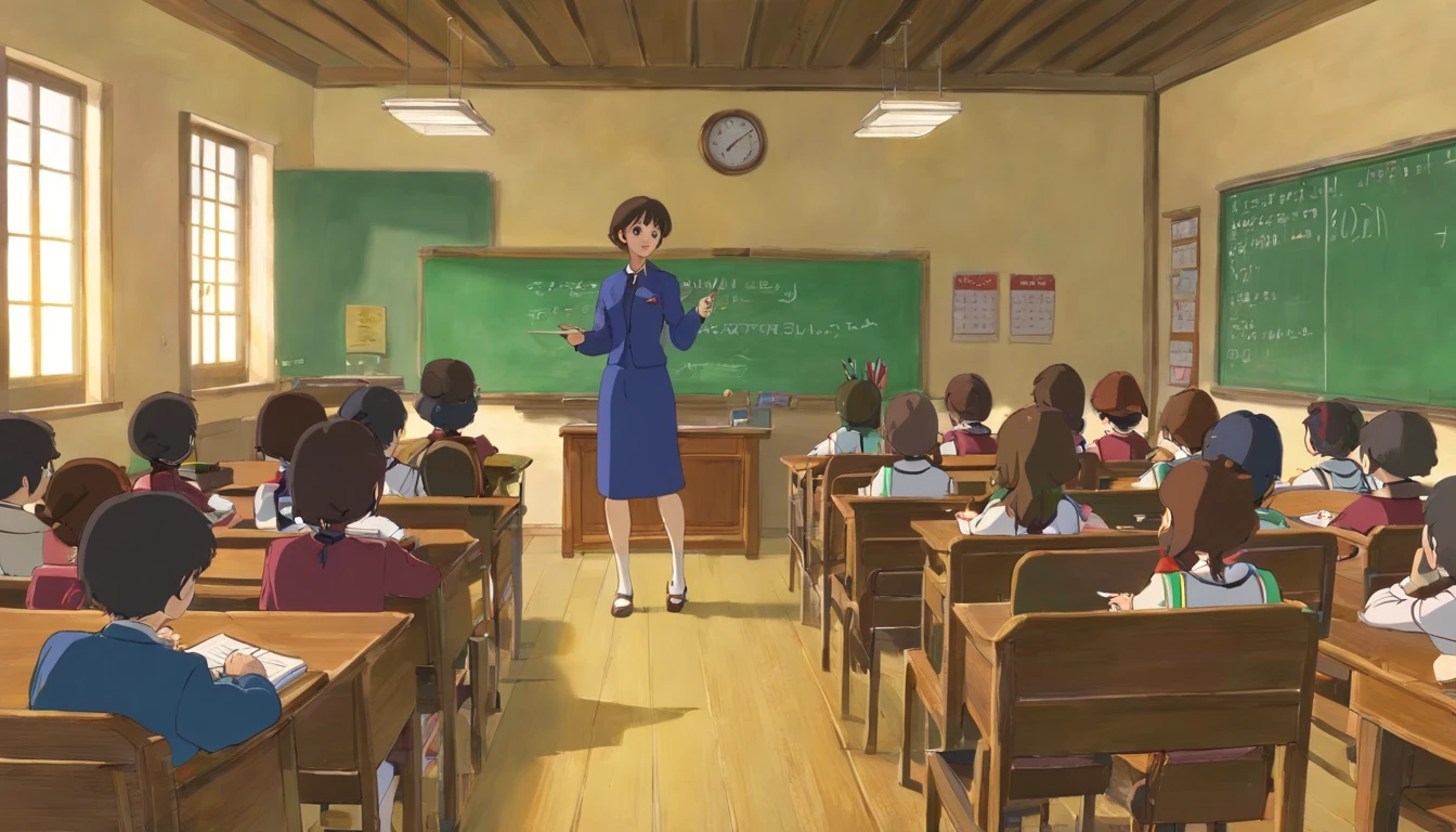 A high-resolution image capturing a teacher standing at the front of a classroom, delivering a passionate lesson, with students attentively listening and taking notes, showcasing the dynamic relationship between educators and learners in the pursuit of education