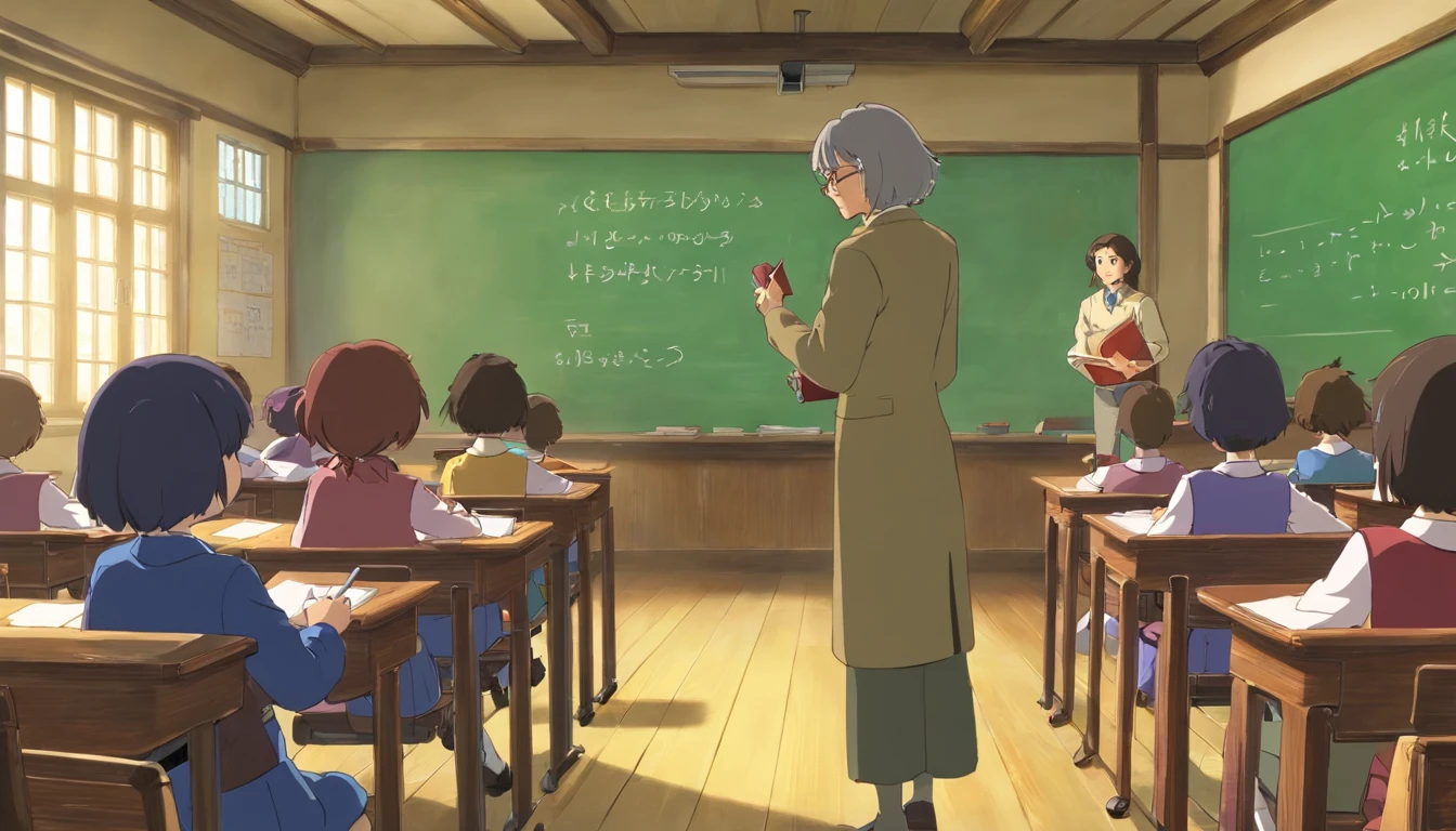 A high-resolution image capturing a teacher standing at the front of a classroom, delivering a passionate lesson, with students attentively listening and taking notes, showcasing the dynamic relationship between educators and learners in the pursuit of education
